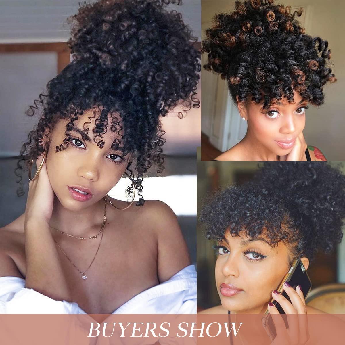 Afro Puff Drawstring Ponytail with Bangs Pineapple Updo Hair for