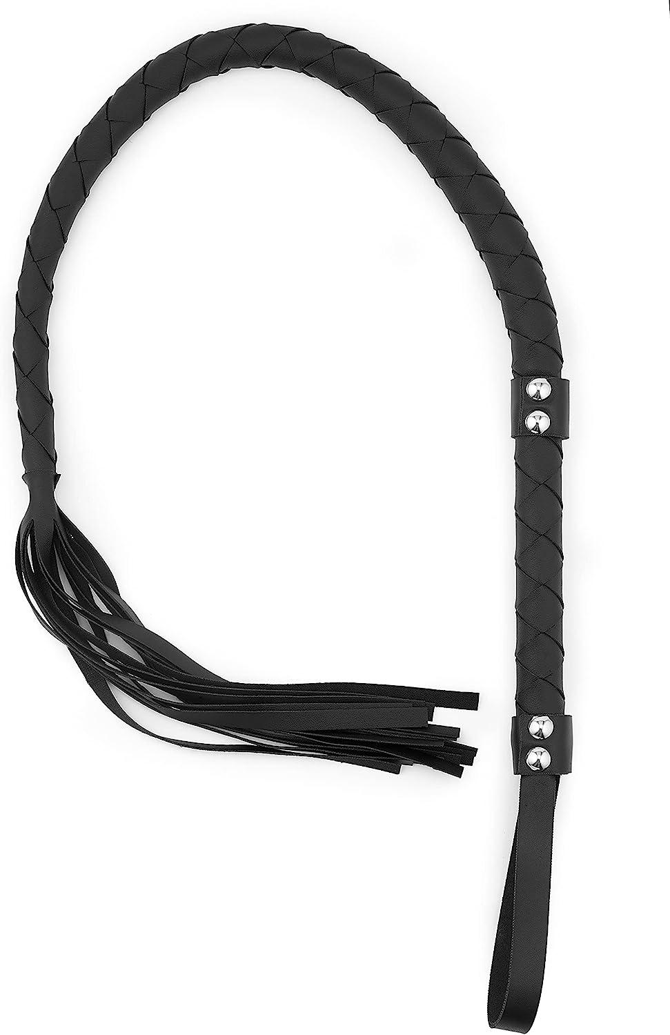 RIDIN 33'' Leather Riding Crop Black Horse Whip for Horses