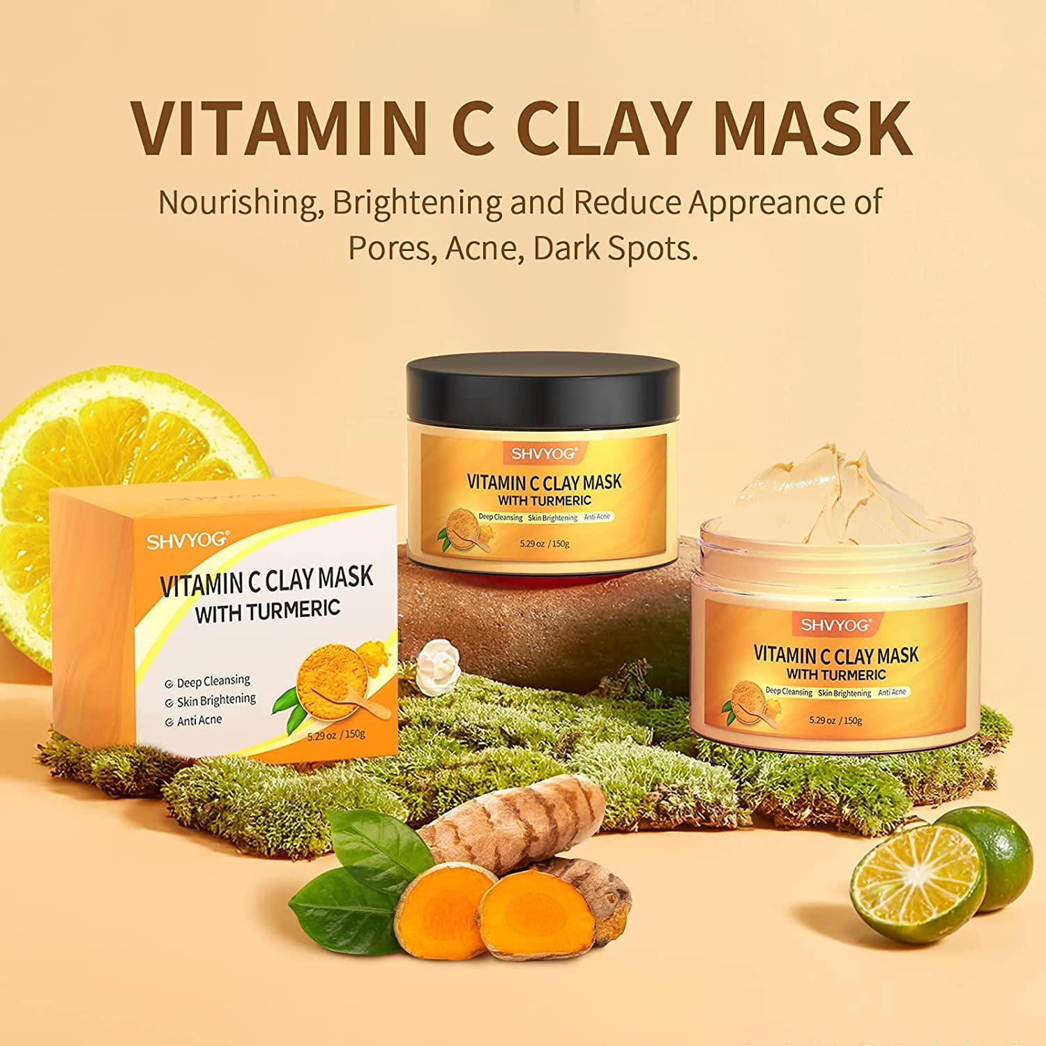 SHVYOG Turmeric Vitamin C Clay Mask Dark Spot Treatment, Oil Control