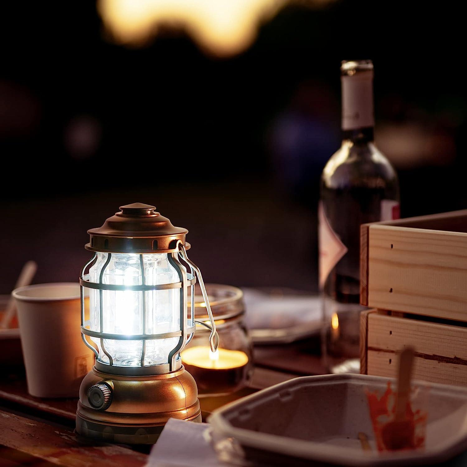 2022 Portable Retro Camping Lantern Rechargeable Metal Handle Flashlight  Vintage Warm White Light Outdoor Hanging Tent Light