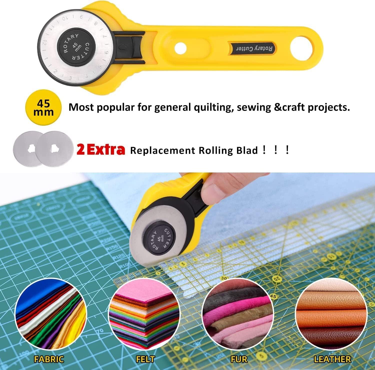 Complete Rotary Cutter Set - 45mm, 5 Extra Blades, Cutting Mat, Quilting  Ruler