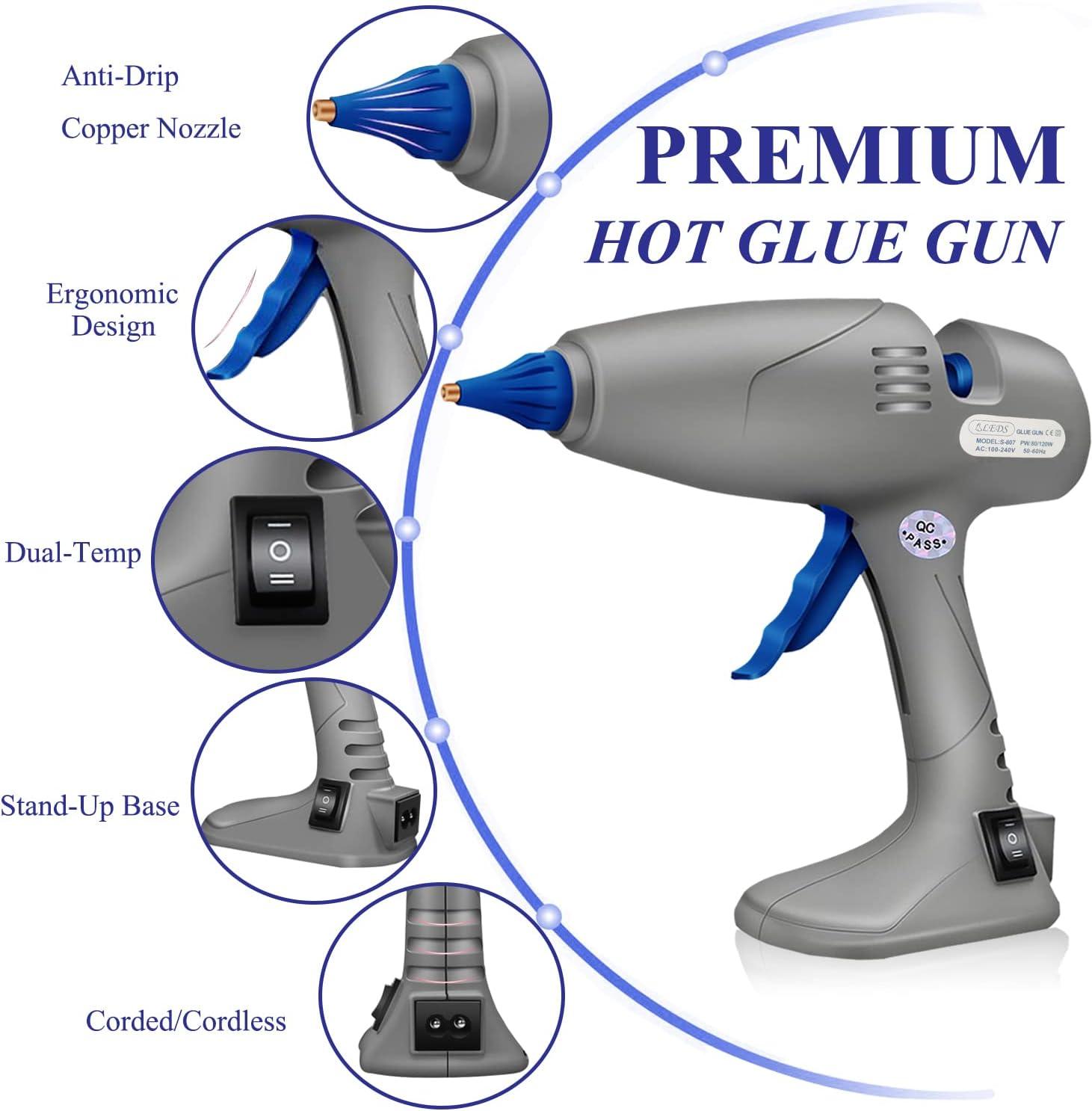 BLEDS Hot Glue Gun, Full-Size Glue Gun 80 & 120W, Stand-Up Large Glue Guns  Anti-Dripping Dual High Temp Hot Melt Glue Gun With 12 Glue Sticks for