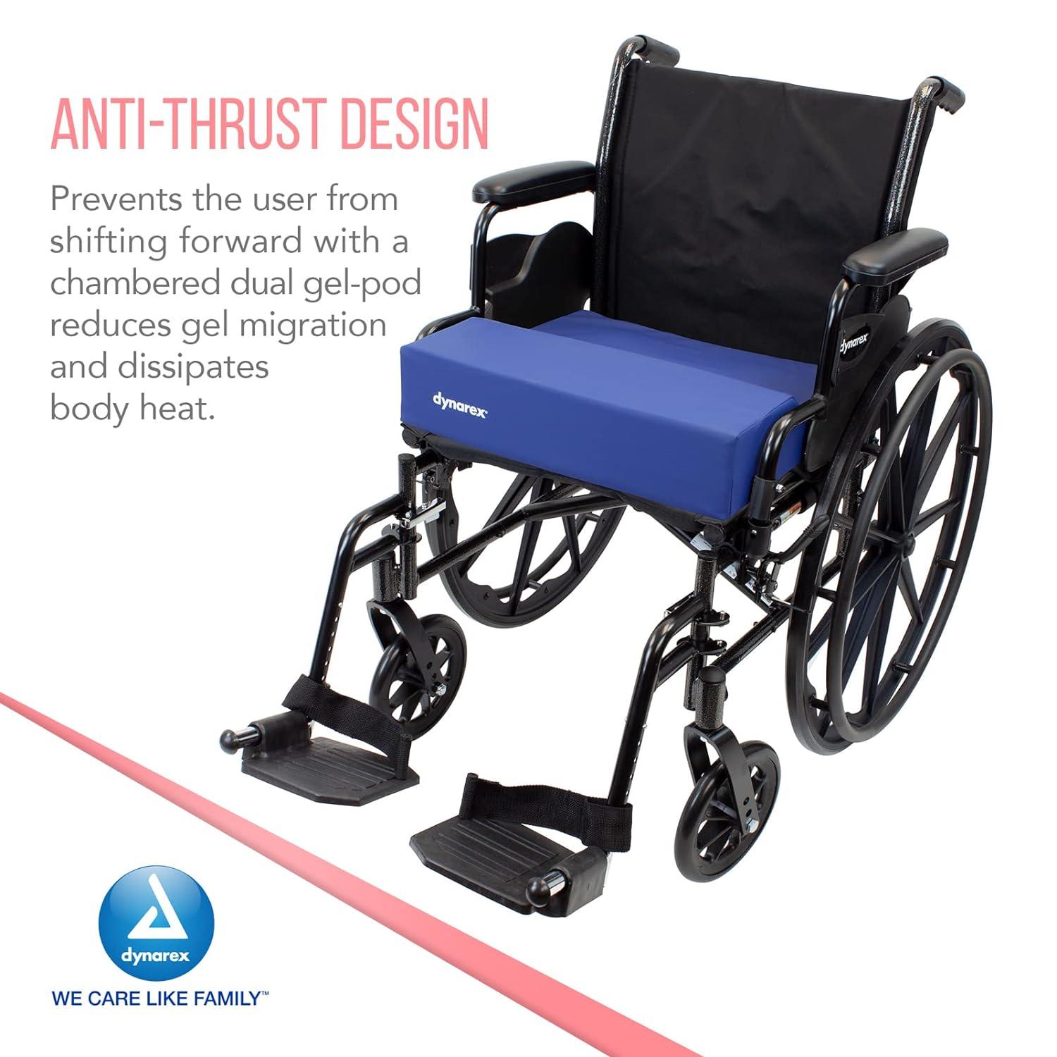 Dynarex Ever-Soft Anti-Thrust Wedge Gel-Foam Cushion Corrective Wheelchair  Cushion 300 lb Weight Capacity Blue/Grey 18 x 16 x 4 x 2 1 Cushion