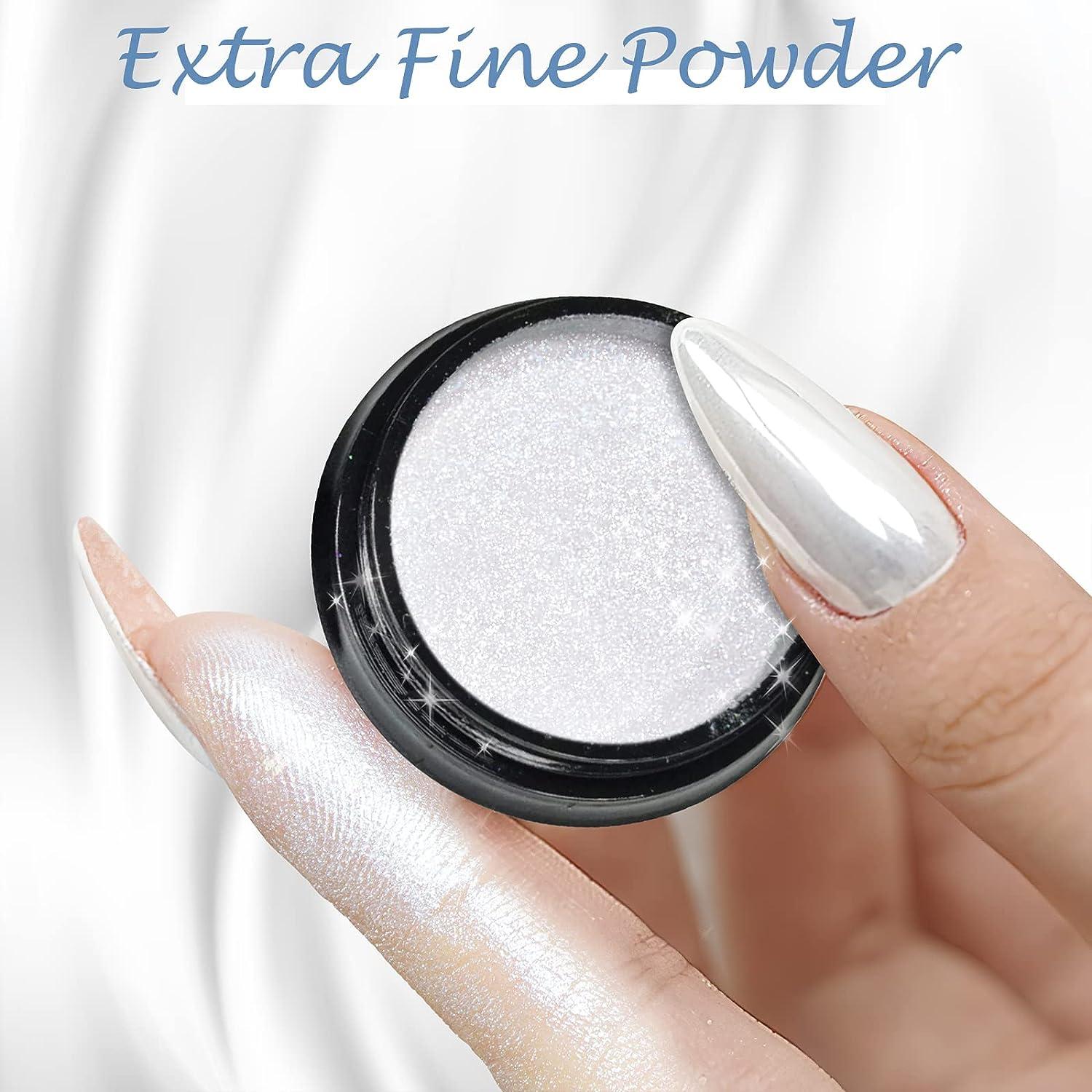 White Pearl Chrome Nail Powder 3 Colors Aurora Ice Transparent