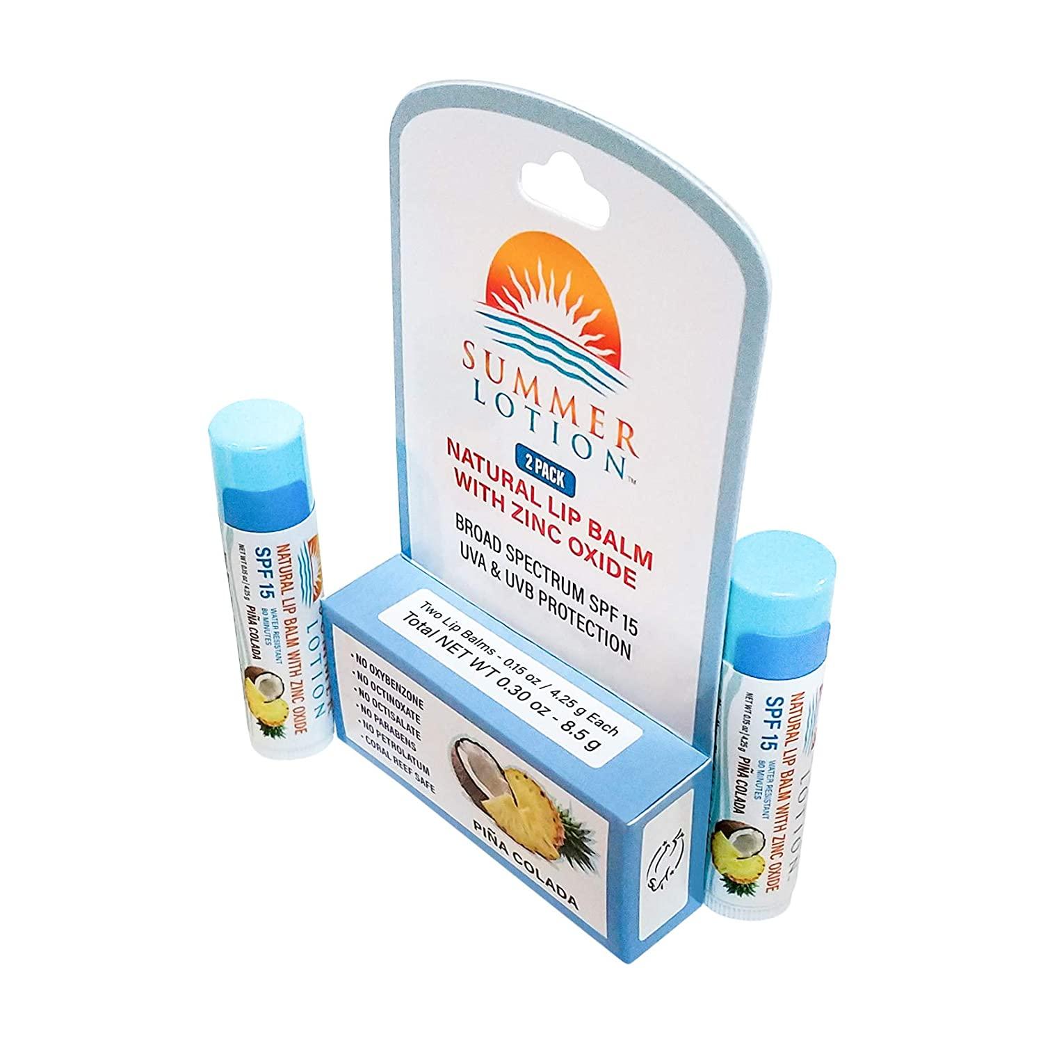 Natural Lip Balm with Zinc Oxide Sunblock by Summer Lotion, SPF 15 Lip