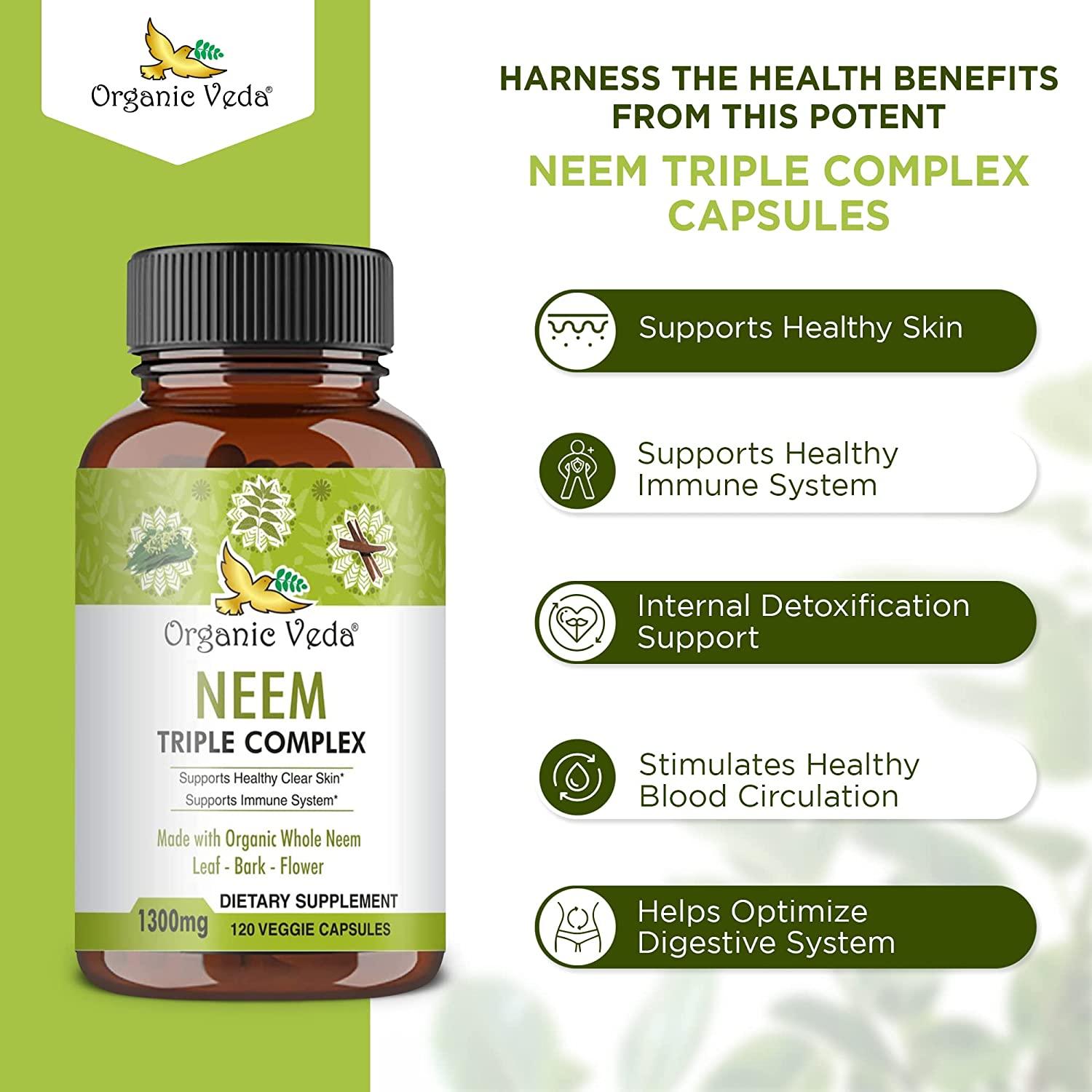 Organic Veda Neem Leaf Extract Triple Complex Vegan Capsules 120