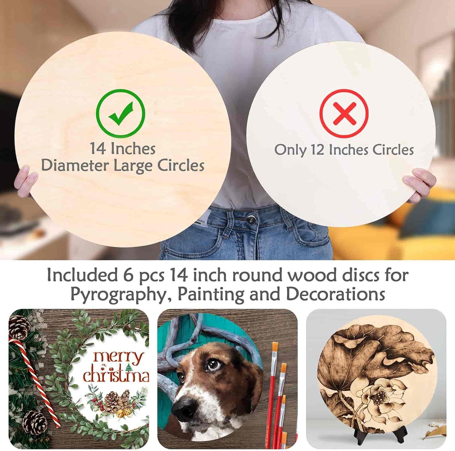  [Upgraded] 5 Pieces 1/4 Thick 14 Inch Round Wood Circles,  Unfinished Round Wooden Discs Wood Rounds Plaque Circle Wood Boards Cutouts  for Door Hangers Crafts, Coasters, Pyrography, Painting : Arts