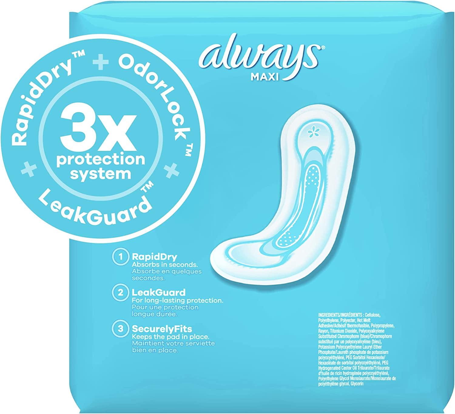 Always Maxi Feminine Pads For Women, Size 1 Regular Absorbency, Without  Wings, Unscented, 48 Count