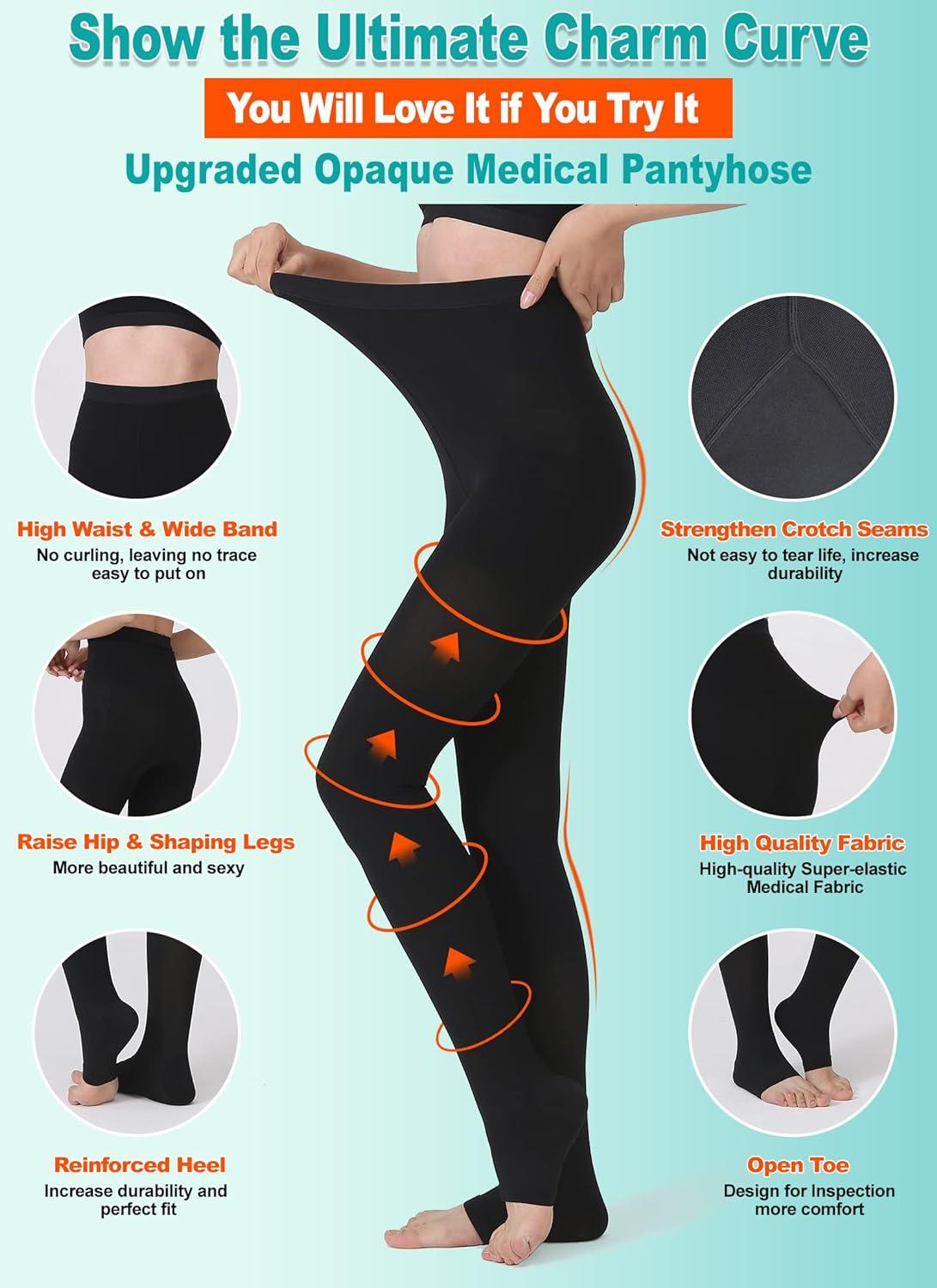 MGANG Compression Pantyhose Open Toe Waist High Compression Stockings