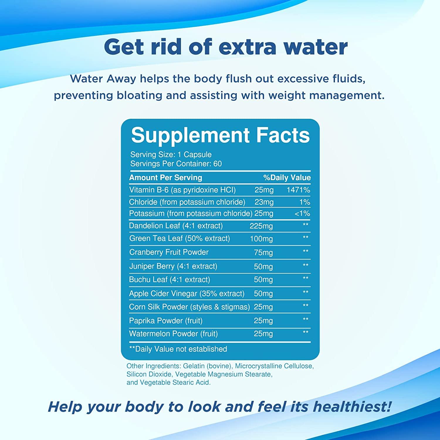 Water Away Supplement Natural Diuretic Pills for Bloating Relief