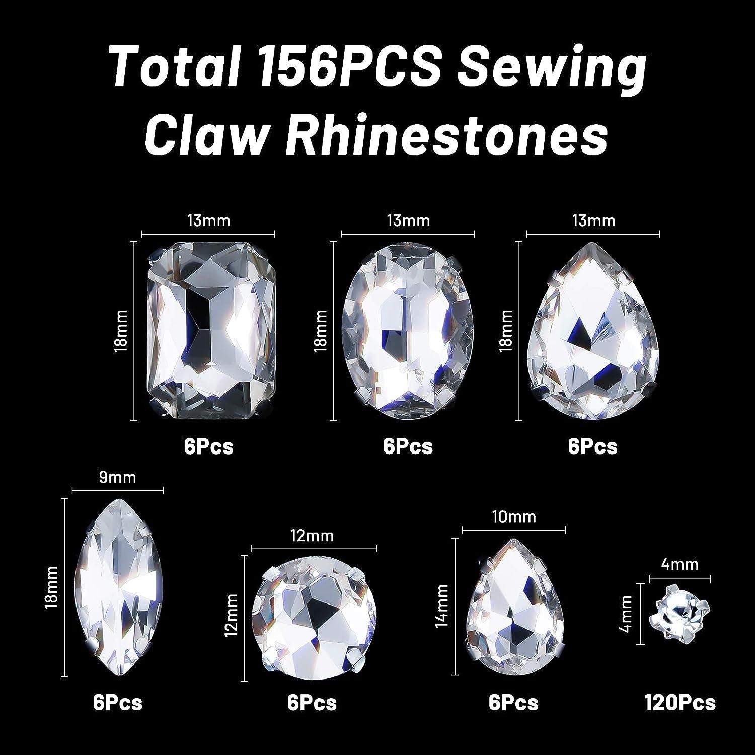 156 Pieces Sew on Rhinestones Claw Flatback Crystal Rhinestones Metal Prong  Setting Rhinestones Acrylic Glass Sewing Gems for Clothes DIY Craft Shoes