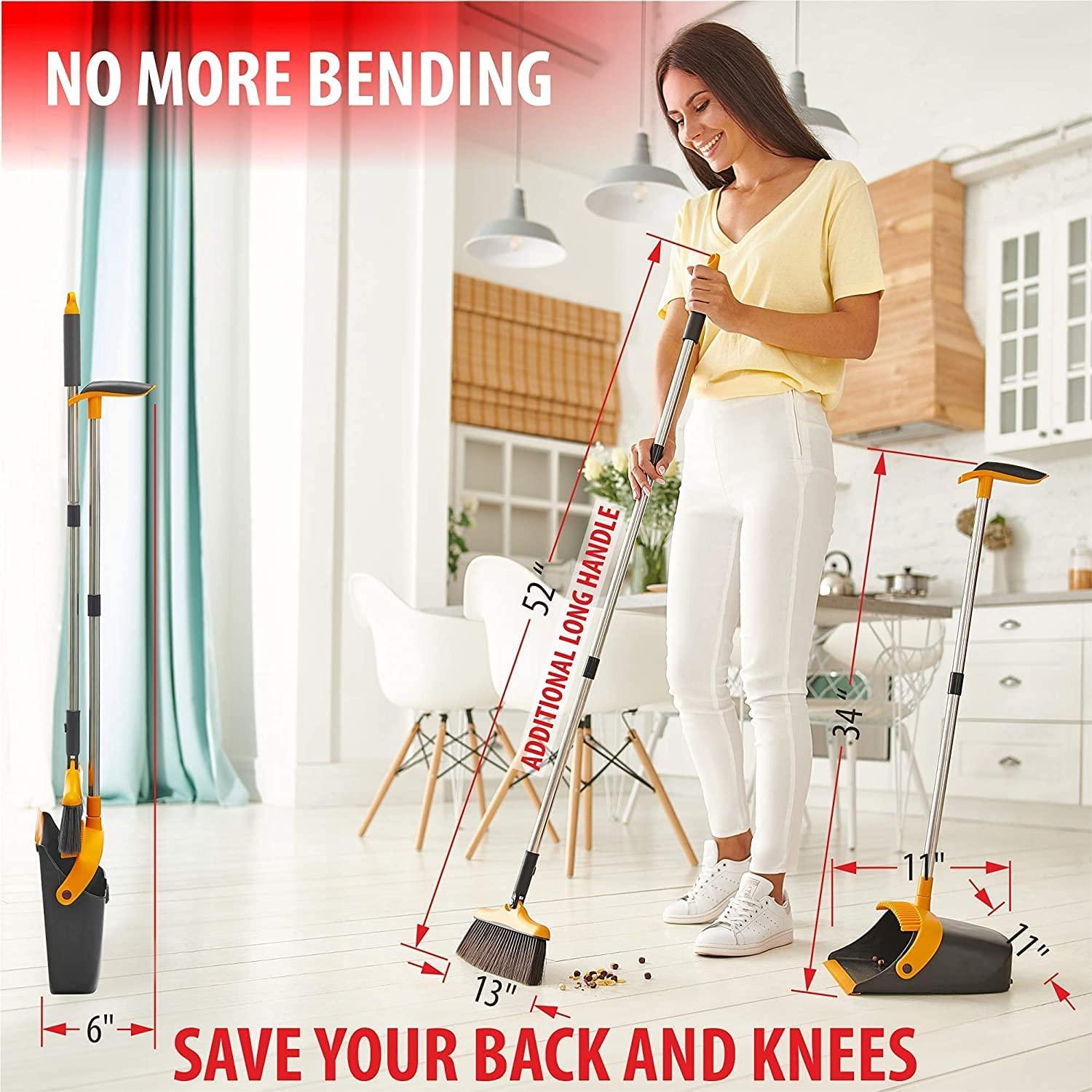 Broom and Dustpan Set with Long Handle Kitchen Brooms and Stand Up