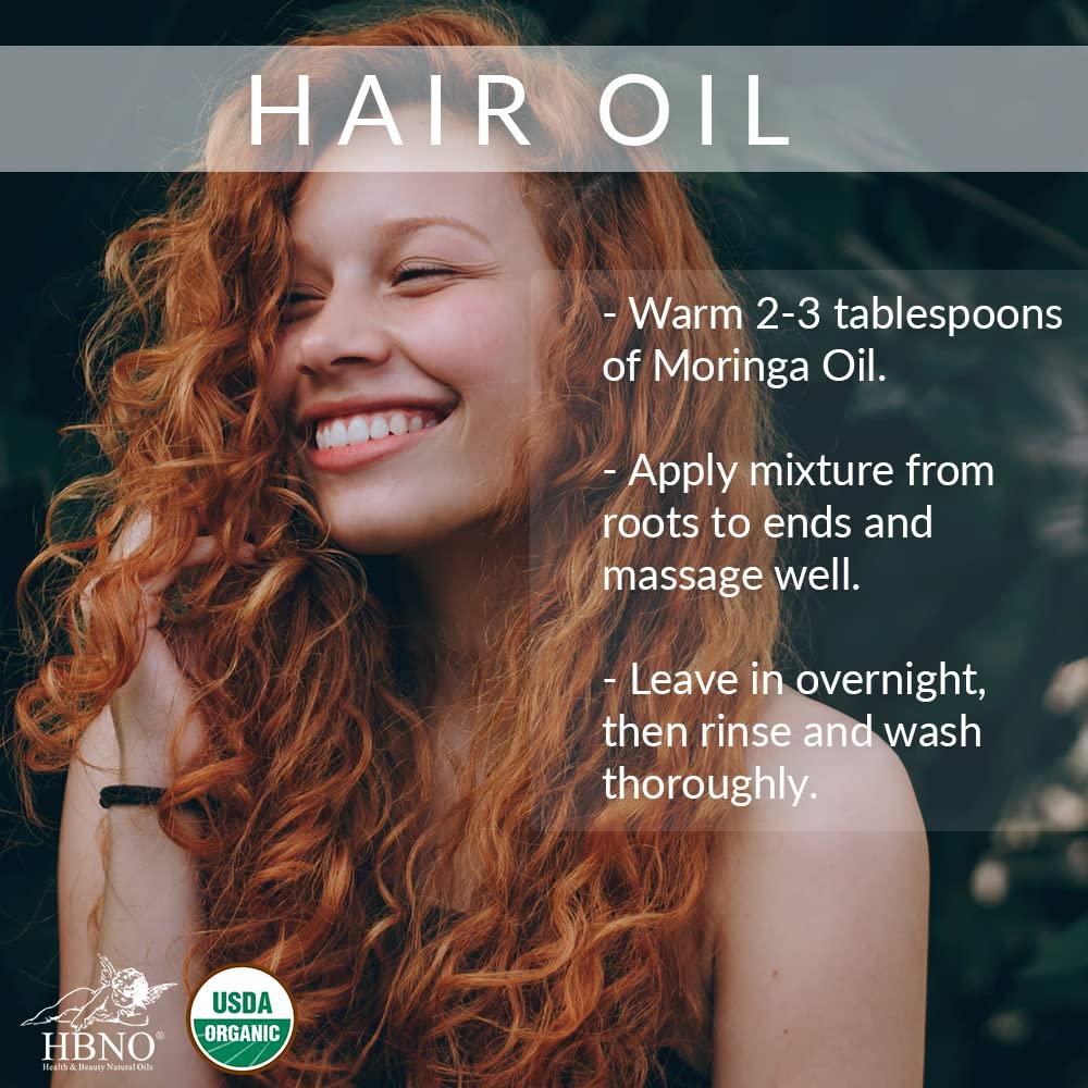 HBNO Pure Organic Moringa Oil for Hair 4 oz (120 ml) 100 Pure & USDA
