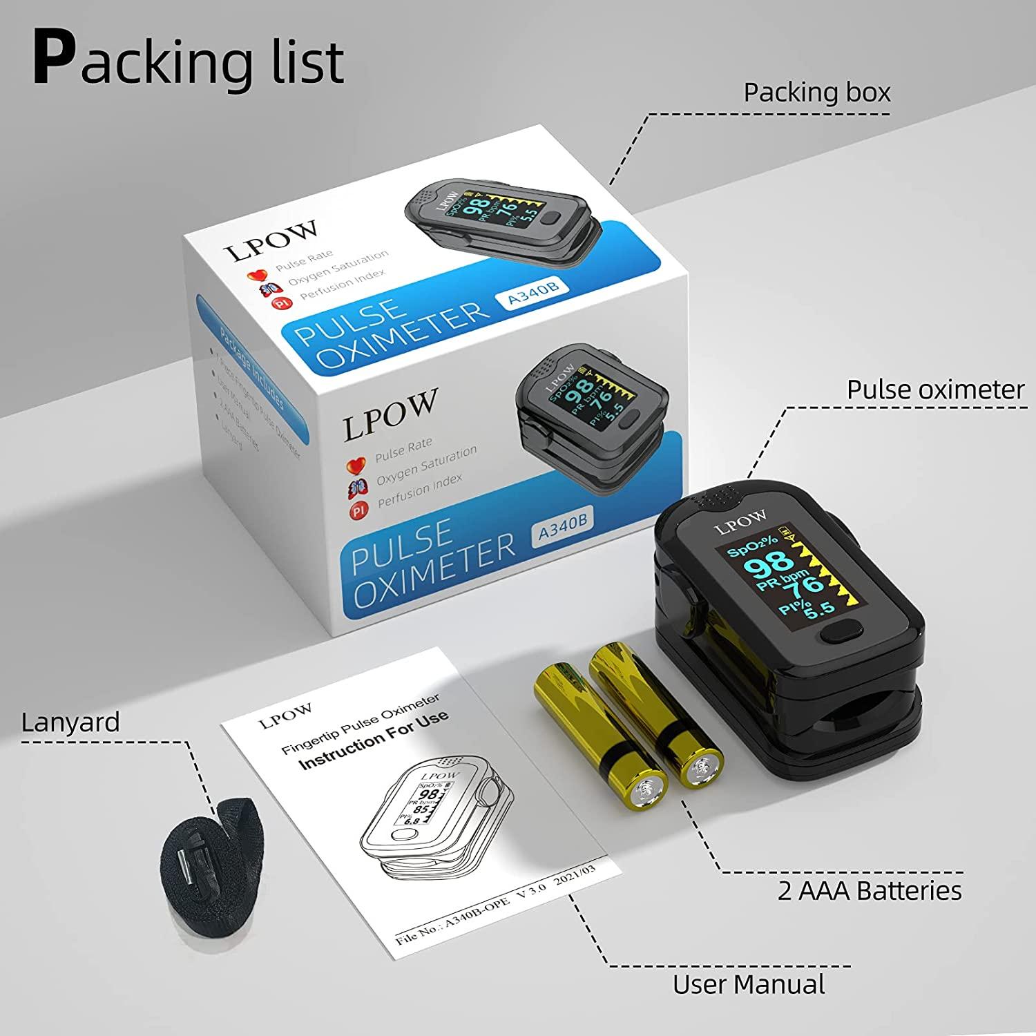 LPOW Bluetooth Pulse Oximeter Fingertip, OLED Display, Blood Oxygen