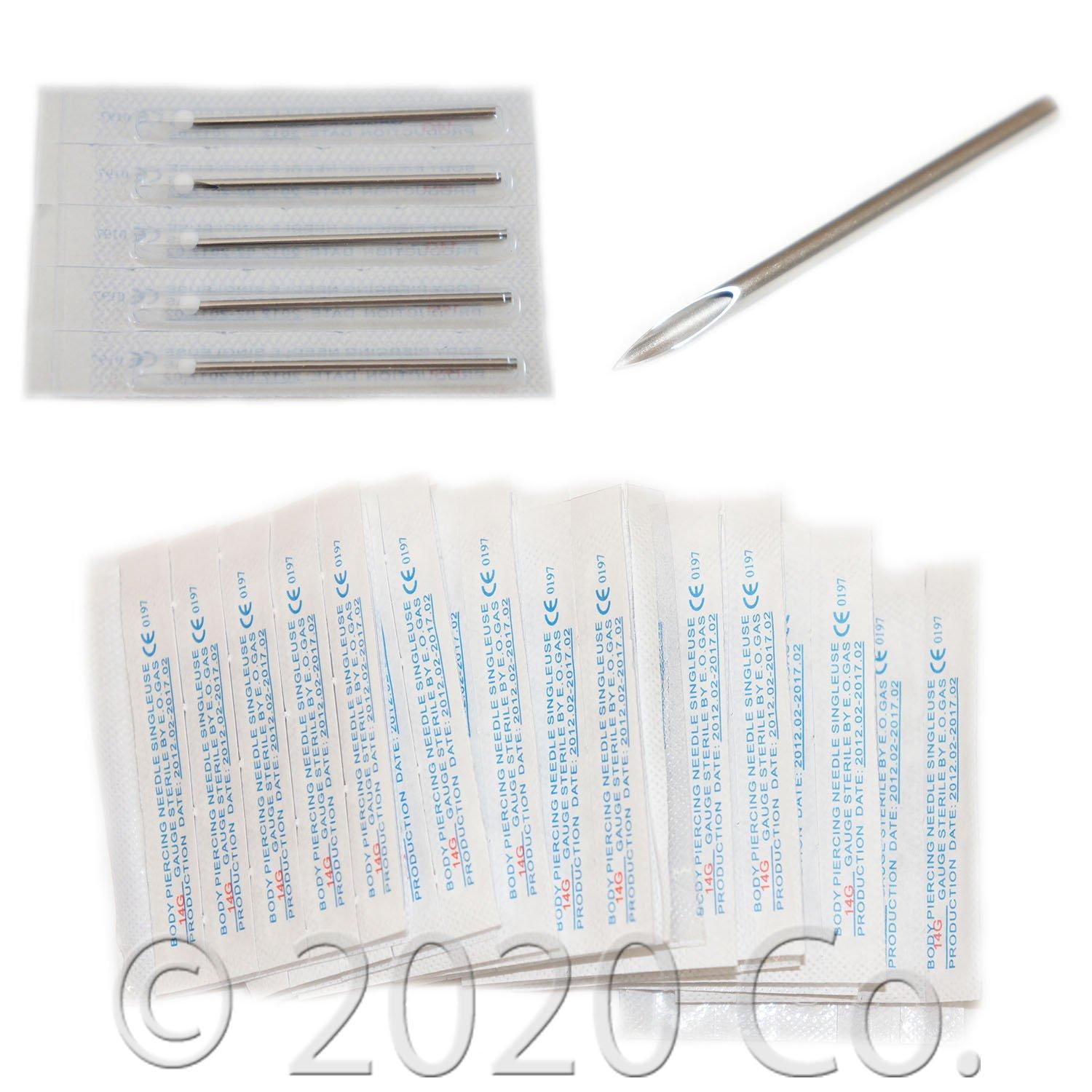 100 Sterile Body Ear Navel Nipple Piercing Needles gauge 14G & 16G