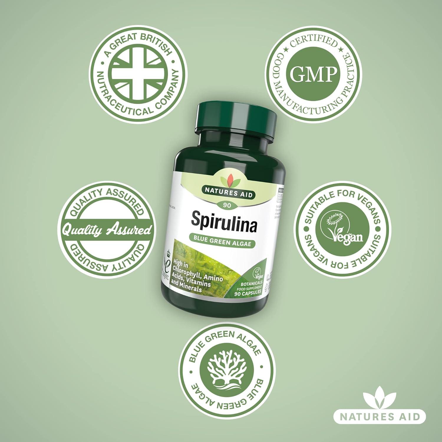 Natures Aid Spirulina 500mg 90 Capsules - Natural Superfood Supplement | Buy Now With Express International Delivery - View #4