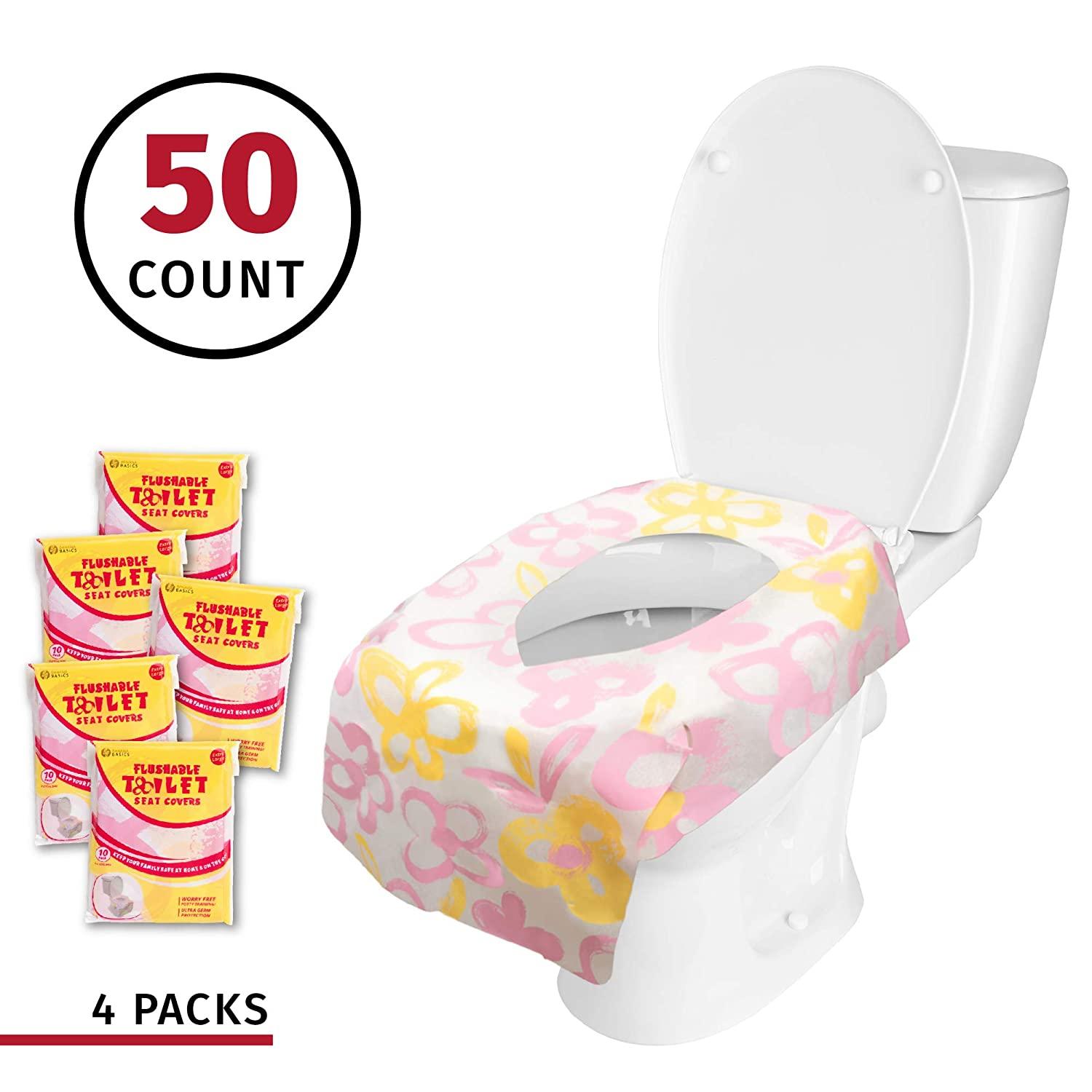 Extra Large Flushable Toilet Seat Covers (Flower 50, Large) Flower 50
