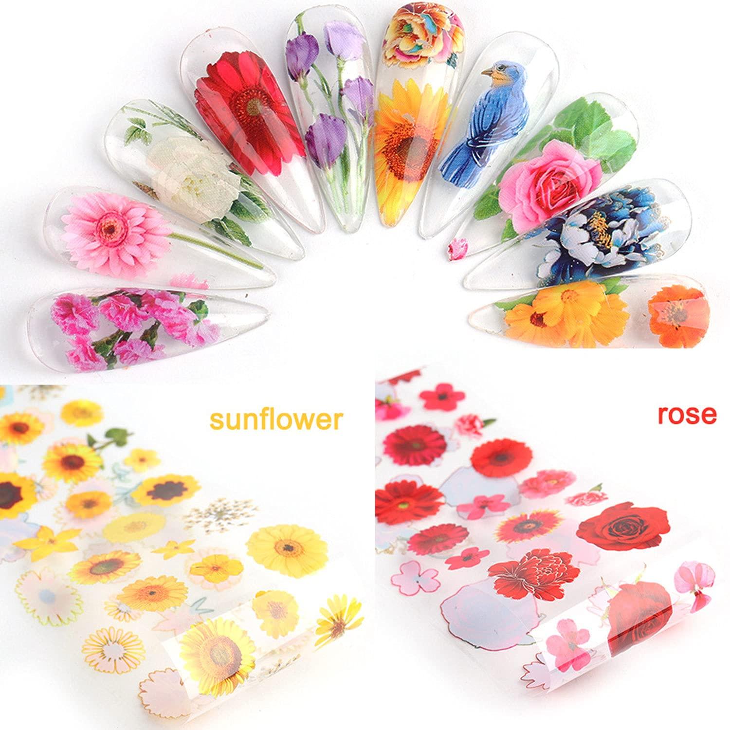 10 Sheets Sunflower Daisy Nail Art Foil Transfer Stickers Dried Flower