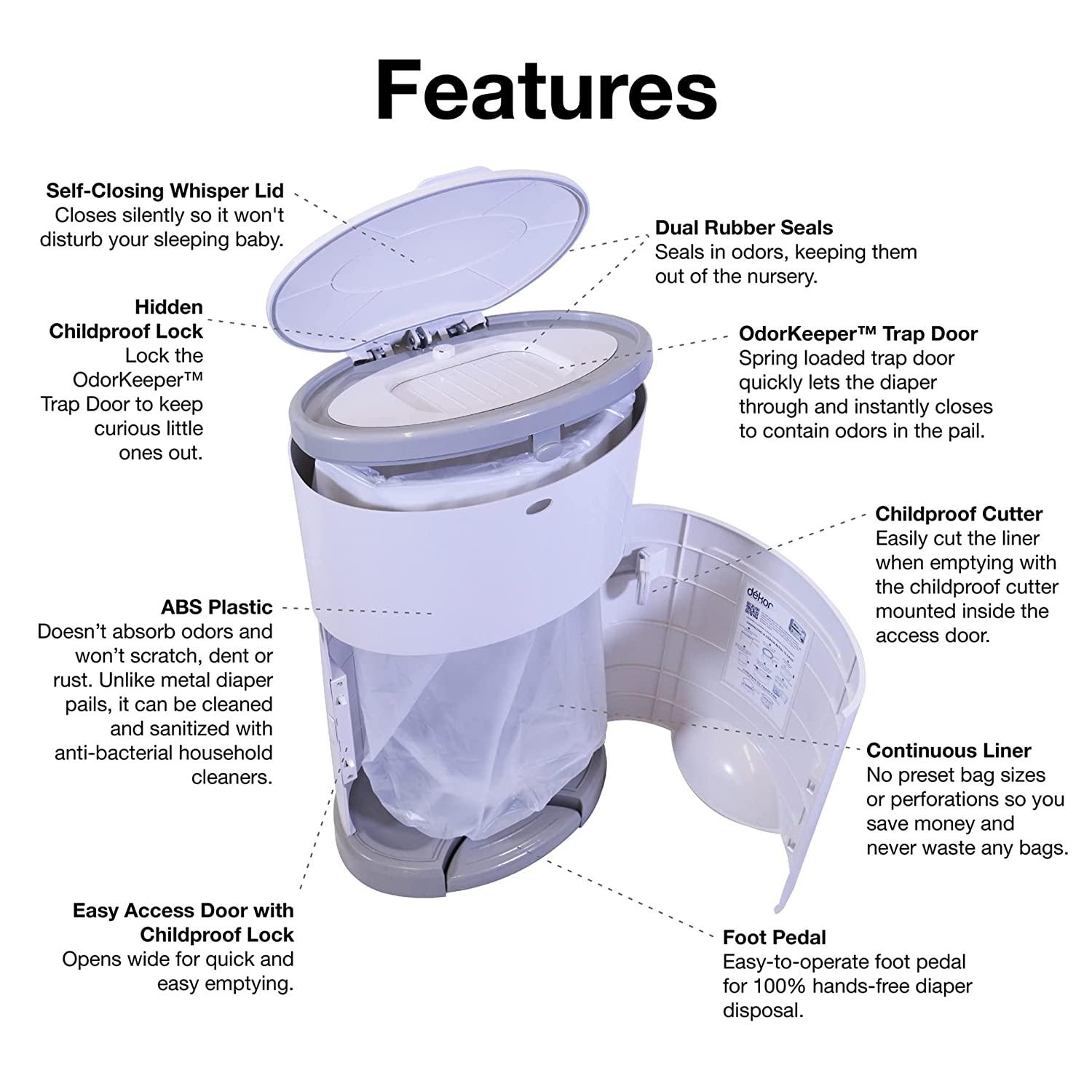 Dekor Classic HandsFree Diaper Pail White Easiest to Use Just