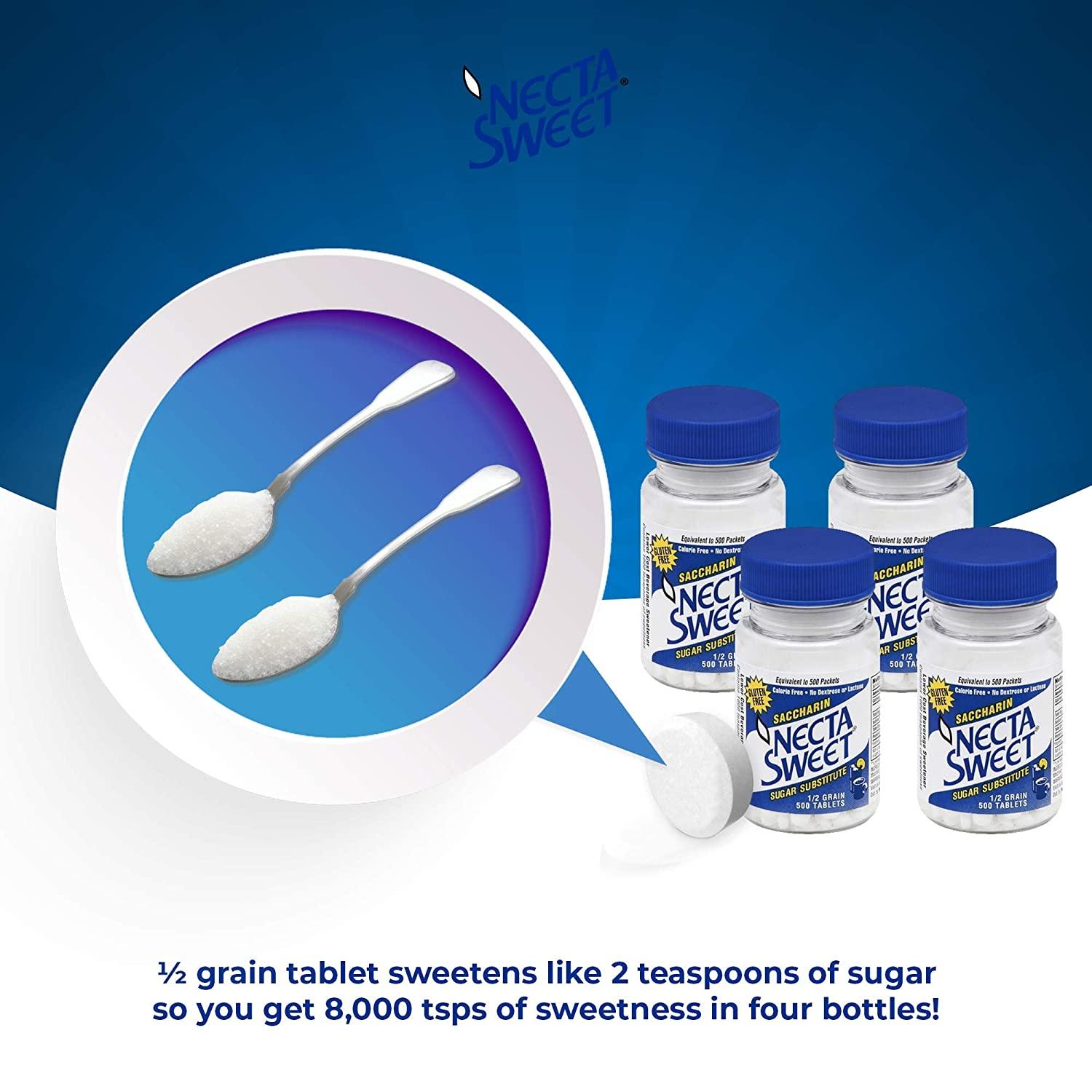 Necta Sweet Saccharin Tablets, 1/2 Grain, 1000 Tablet Bottle (Pack of 4)