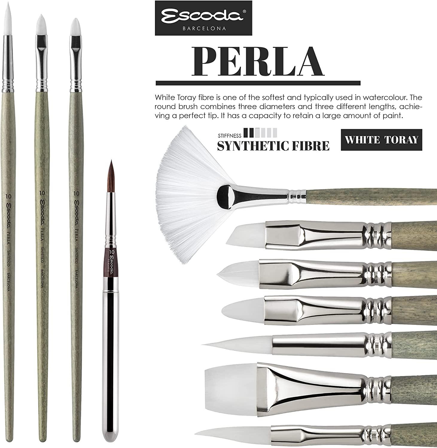 Escoda Perla Series 1430 Artist Watercolor & Acrylic Short Handle Paint  Brush, Synthetic White Filament, Pointed Round, Size 12 Size 12 Pointed  Round