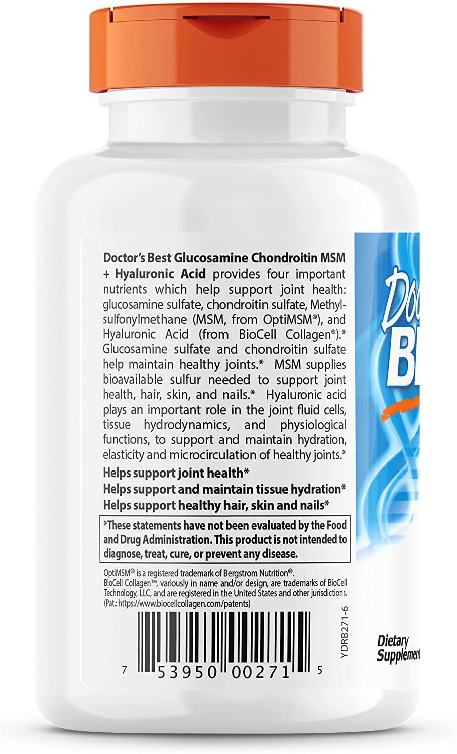 Doctor's Best Glucosamine Chondroitin MSM + Hyaluronic Acid 150
