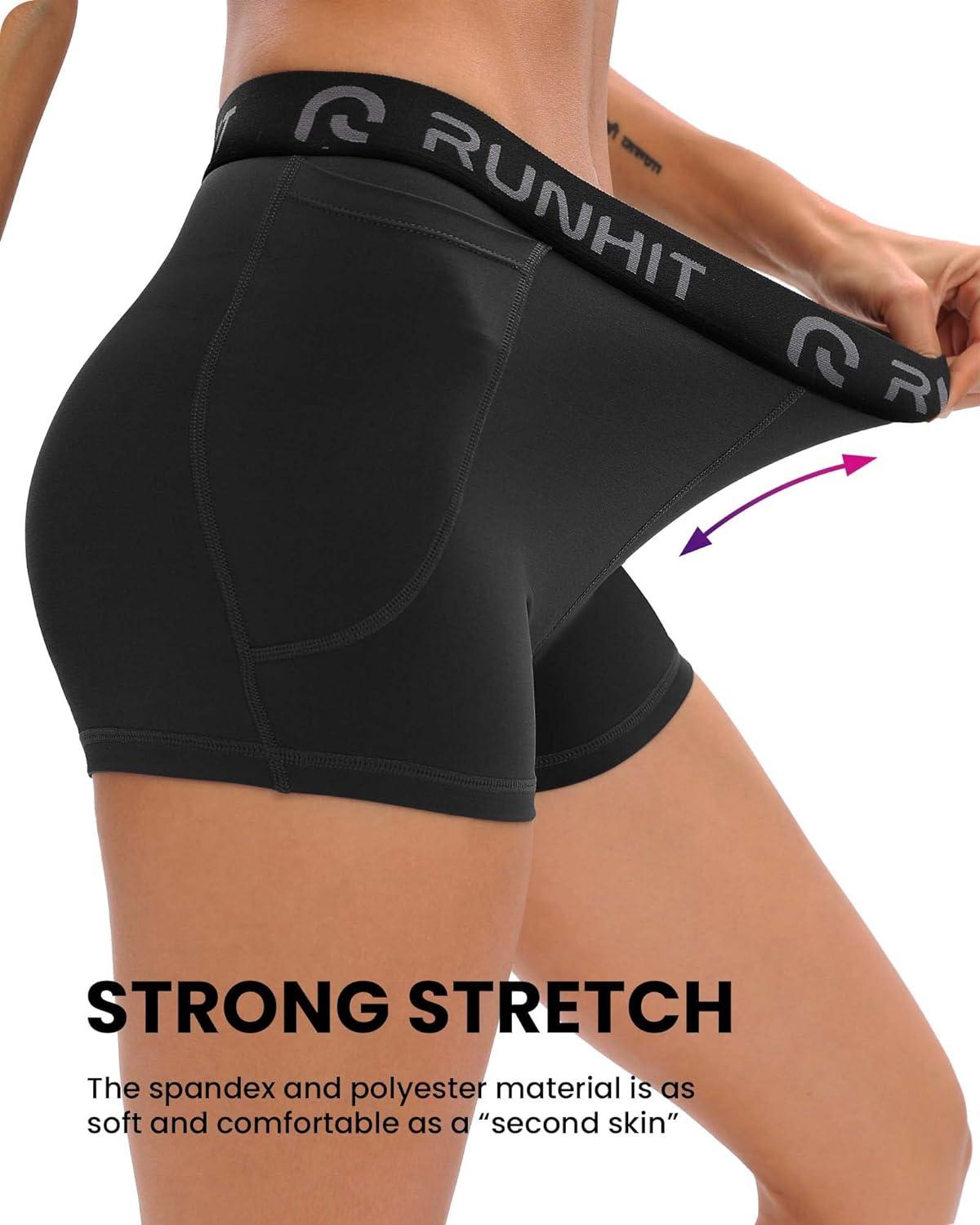 Runhit 3 Pack Compression Shorts for Women High Waisted Yoga