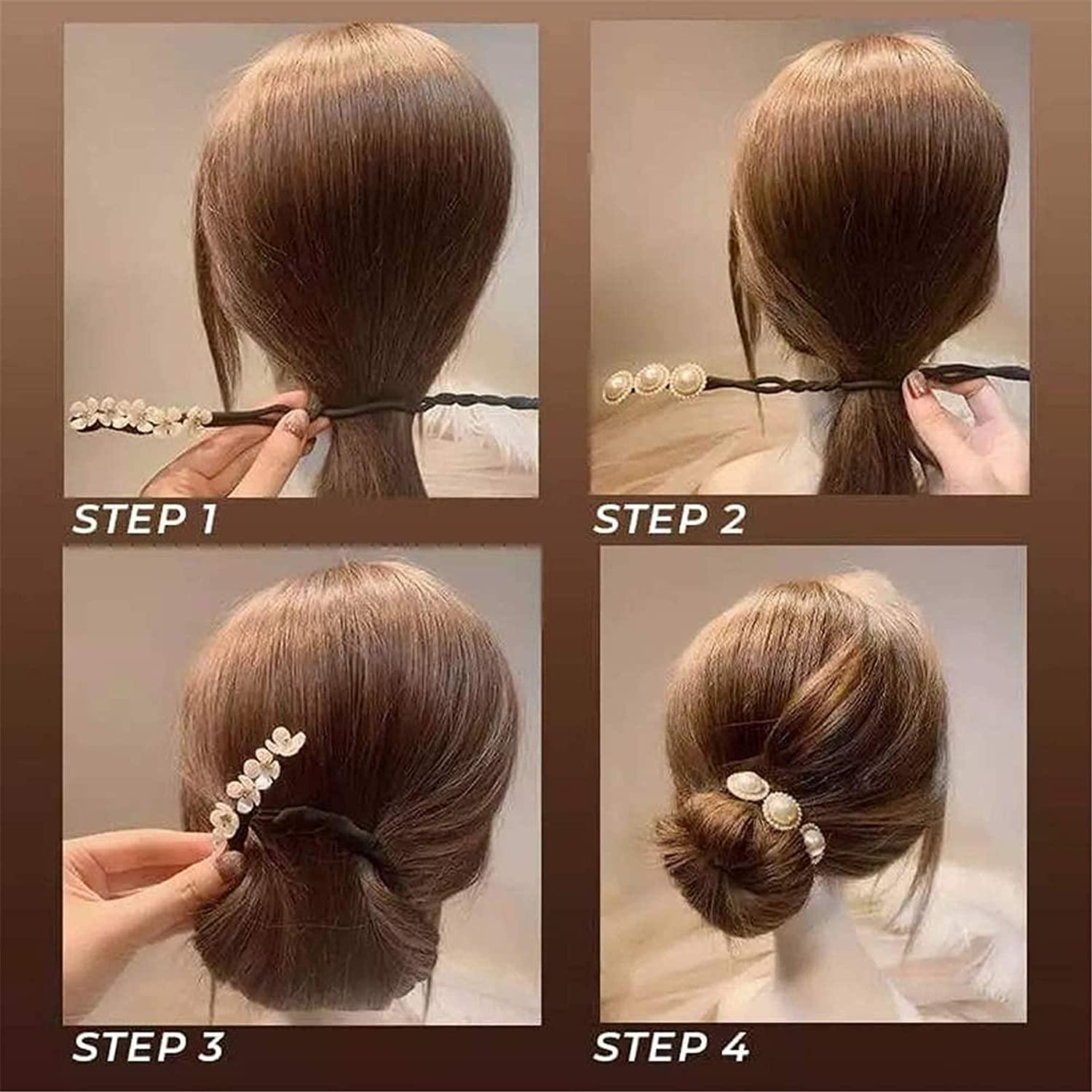 romantic braided bun updo with flowers tutorial Stock Photo - Alamy