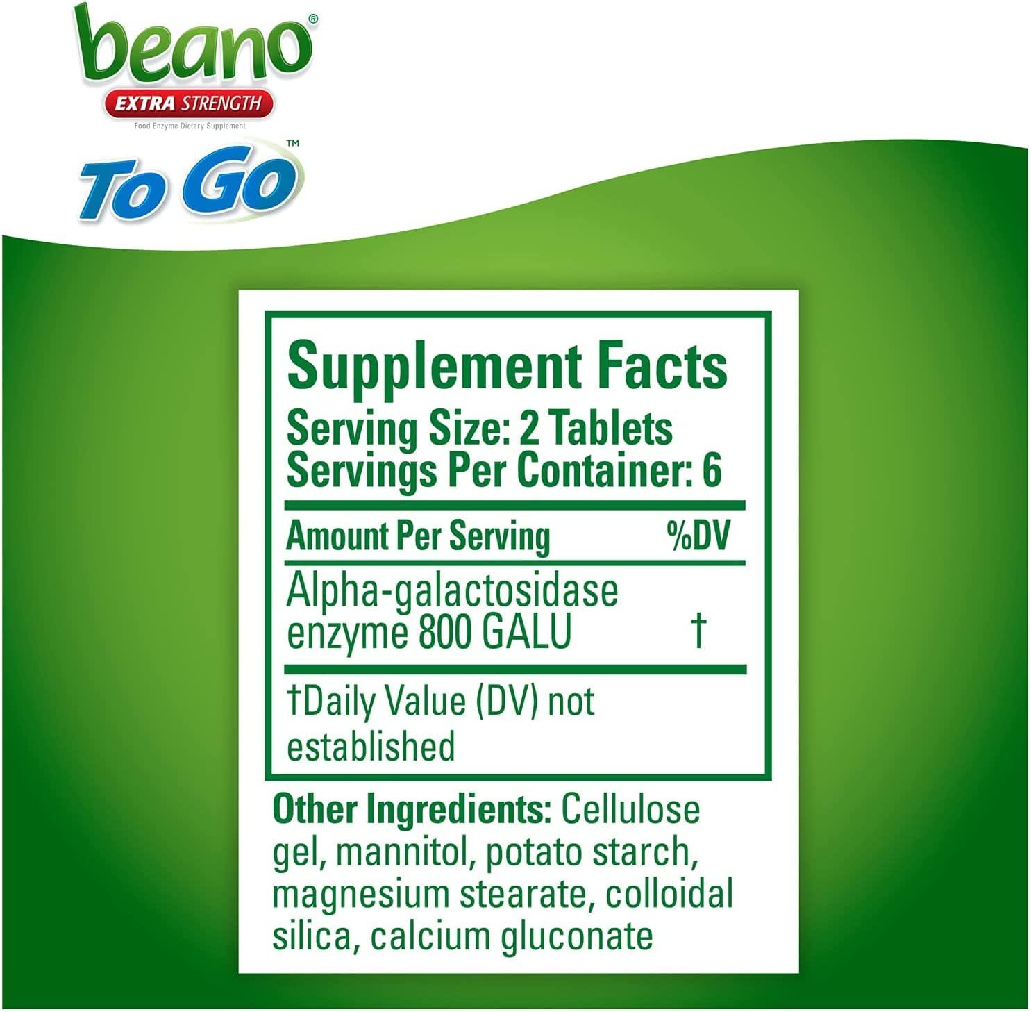 beano To Go Gas Prevention Bloating Relief 12 Tablets To Go Tablets