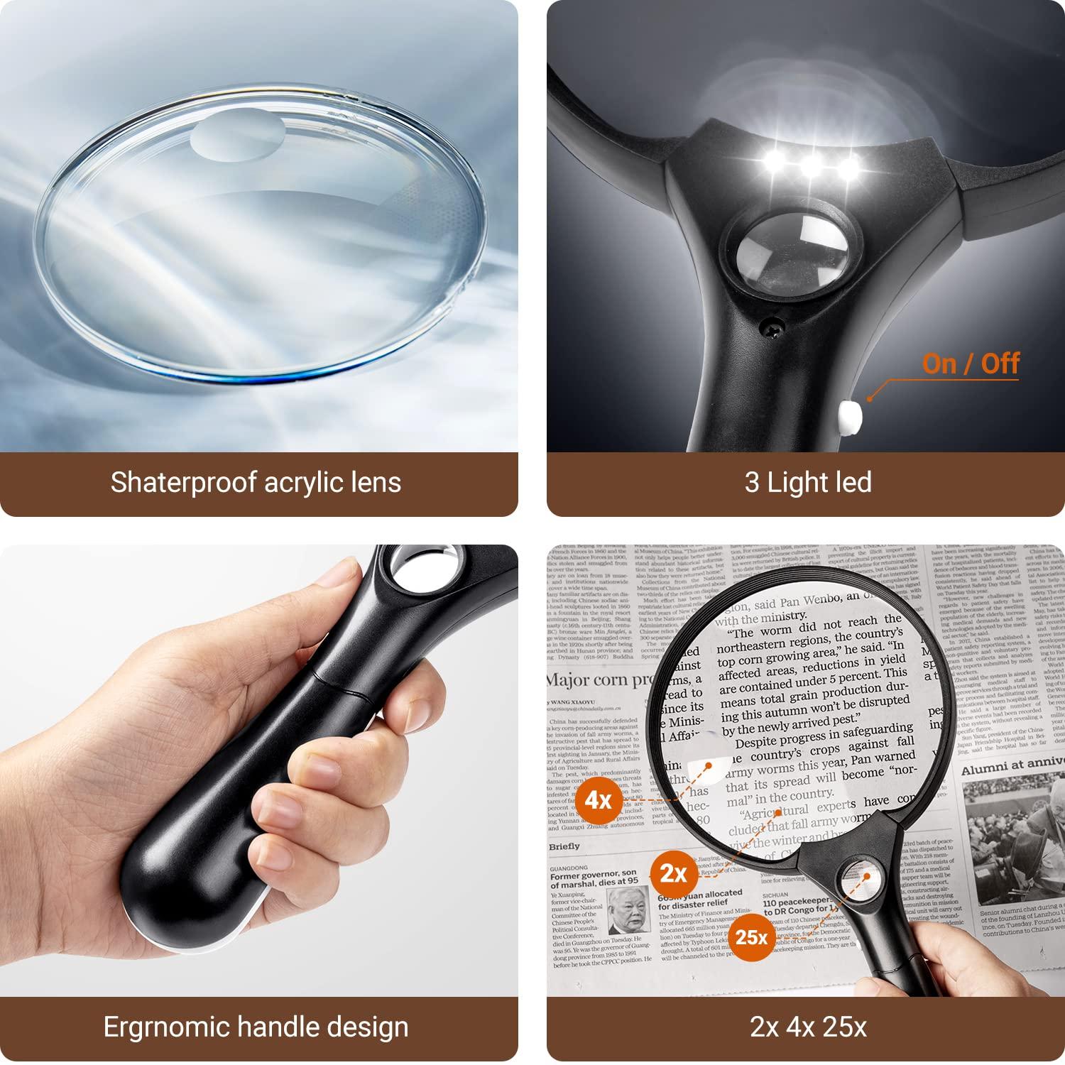 Magnifying Glass with Light, Ezona Magnifier 5.5 Inch Extra Large ...