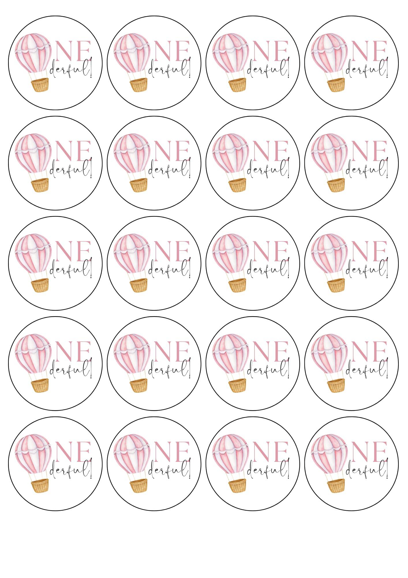 20 x edible ONEDERFUL cupcake toppers wafer/icing uncut - girls 1st ...