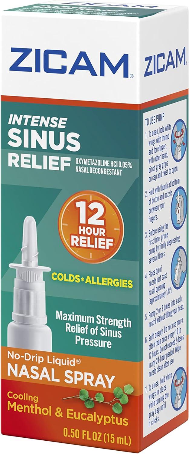 Zicam Intense Sinus Relief Nasal Spray Transparent Cooling Menthol and