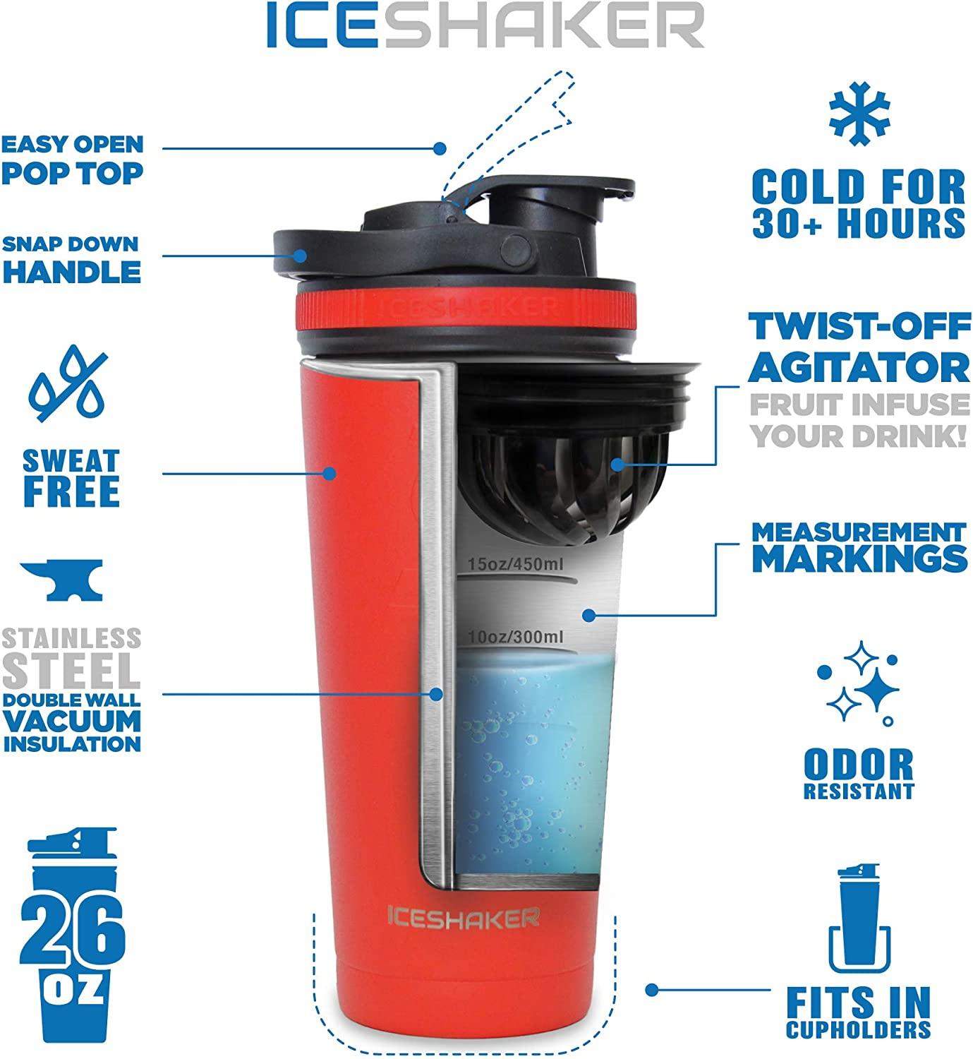 Ice Shaker 26 Oz Shaker Bottle, Stainless Steel Insulated Water Bottle and  Protein Shaker, As Seen on Shark Tank Black