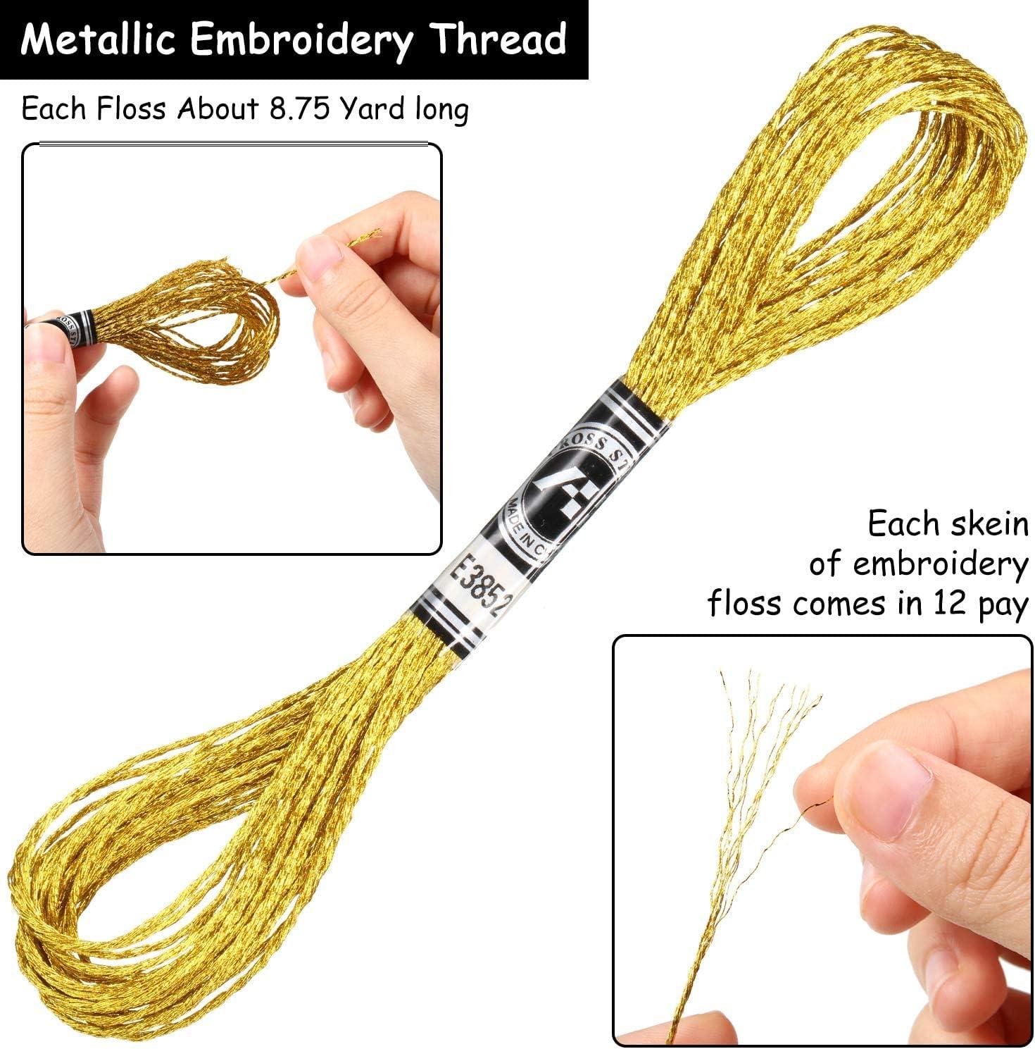 Colorful Metallic Embroidery Floss Cross Stitch Needlework Thread, 8 Meters  12 Strands Metallic White 