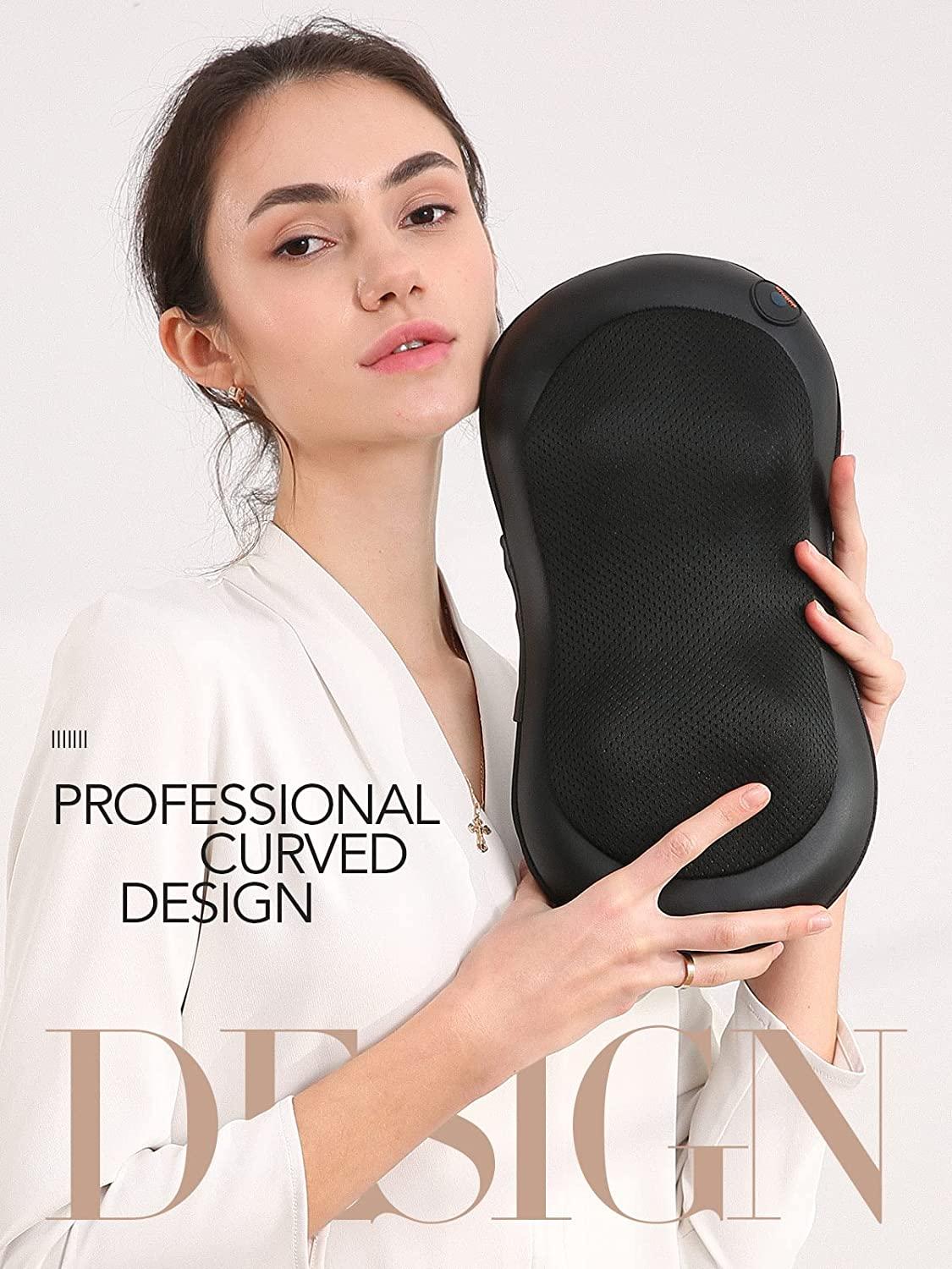 MOVEON Electric Shiatsu Massage Pillow, Neck And Back Massager With Heat, Deep Tissue Kneading Massager Cushion With Dual Rotating For Shoulder Leg Arm, Muscle Pain Relieve, Home Car Office