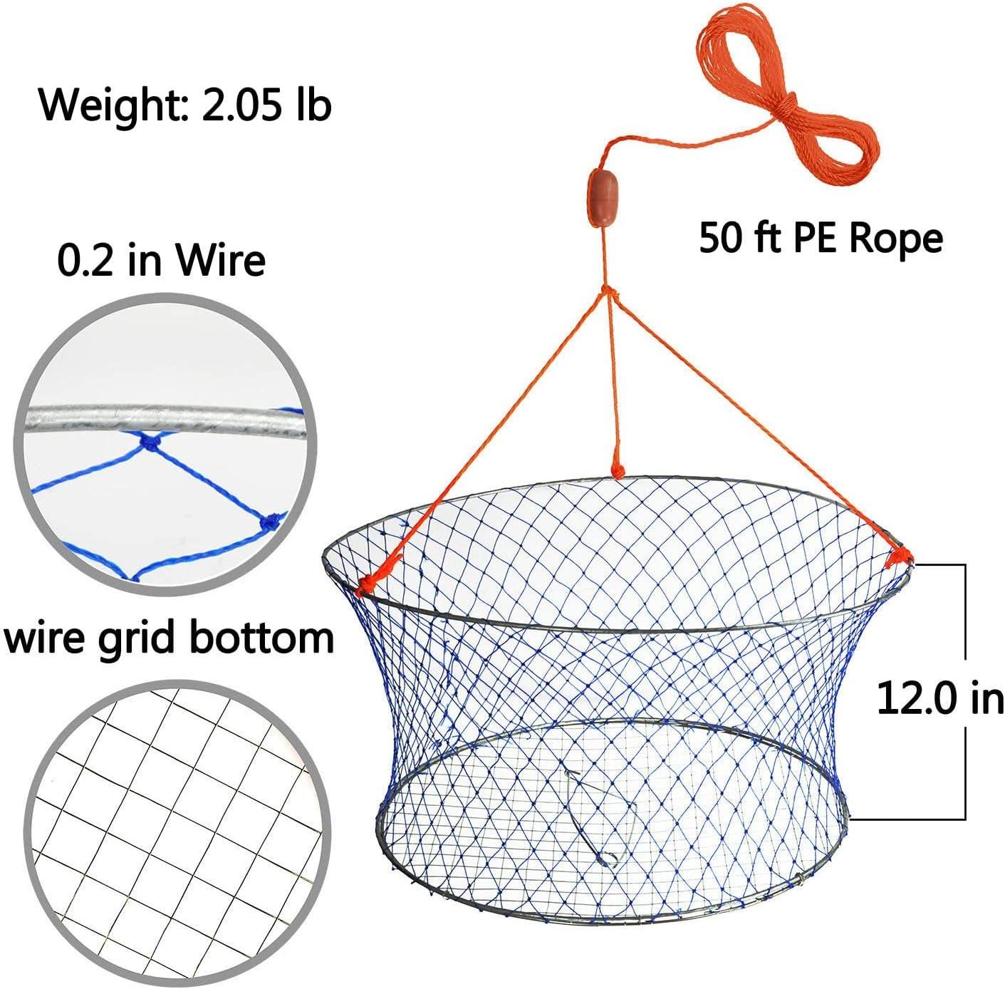 Palmyth Wire Grid Bottom Crab Nets Two Ring Crab Kit with Harness and Bait  Clip 24 X 20 X 12