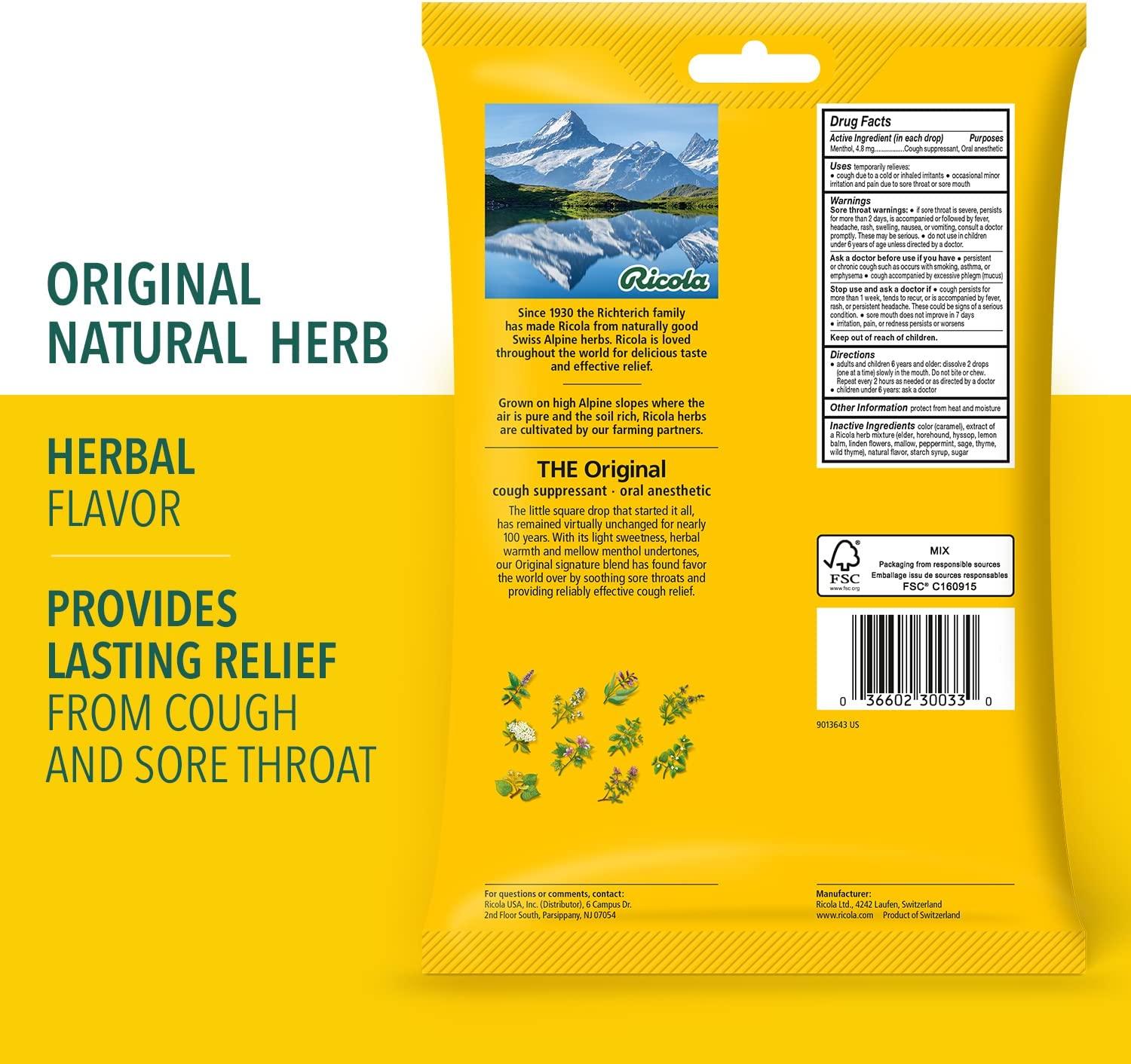 Ricola Original Herb Cough Drops 45 Drops with Menthol for Long