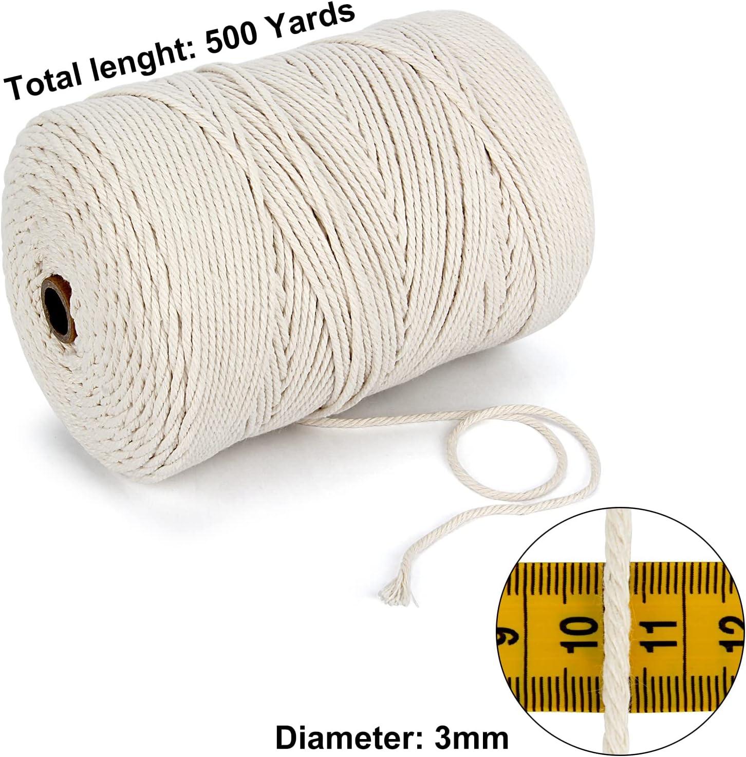 Blisstime Macrame Cord 3mm X 500 Yards Natural Cotton Macrame Rope 4 Strand  Twisted Cotton Cord Soft Undyed Cotton Rope for Wall Hangings Plant Hangers  Crafts Knitting Decorative Projects Off White 3mm 500 Yards