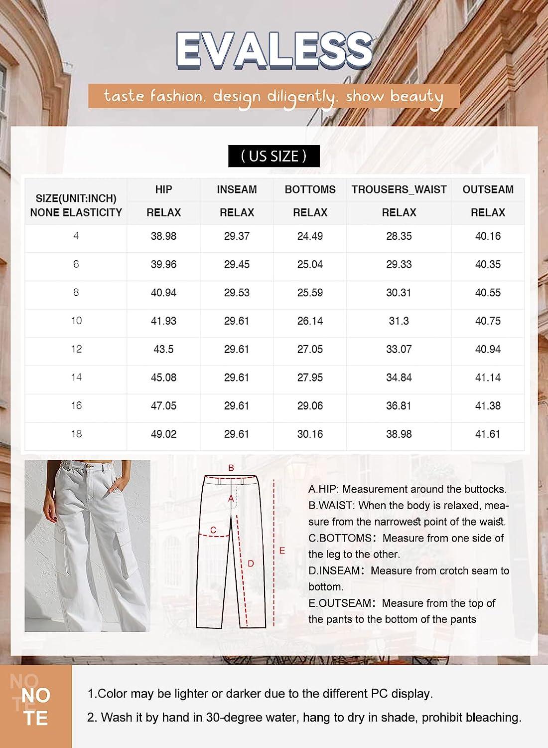 EVALESS Cargo Pants Women Casual Loose High Waisted Straight Leg Baggy Pants  Trousers with Pockets 6 A White