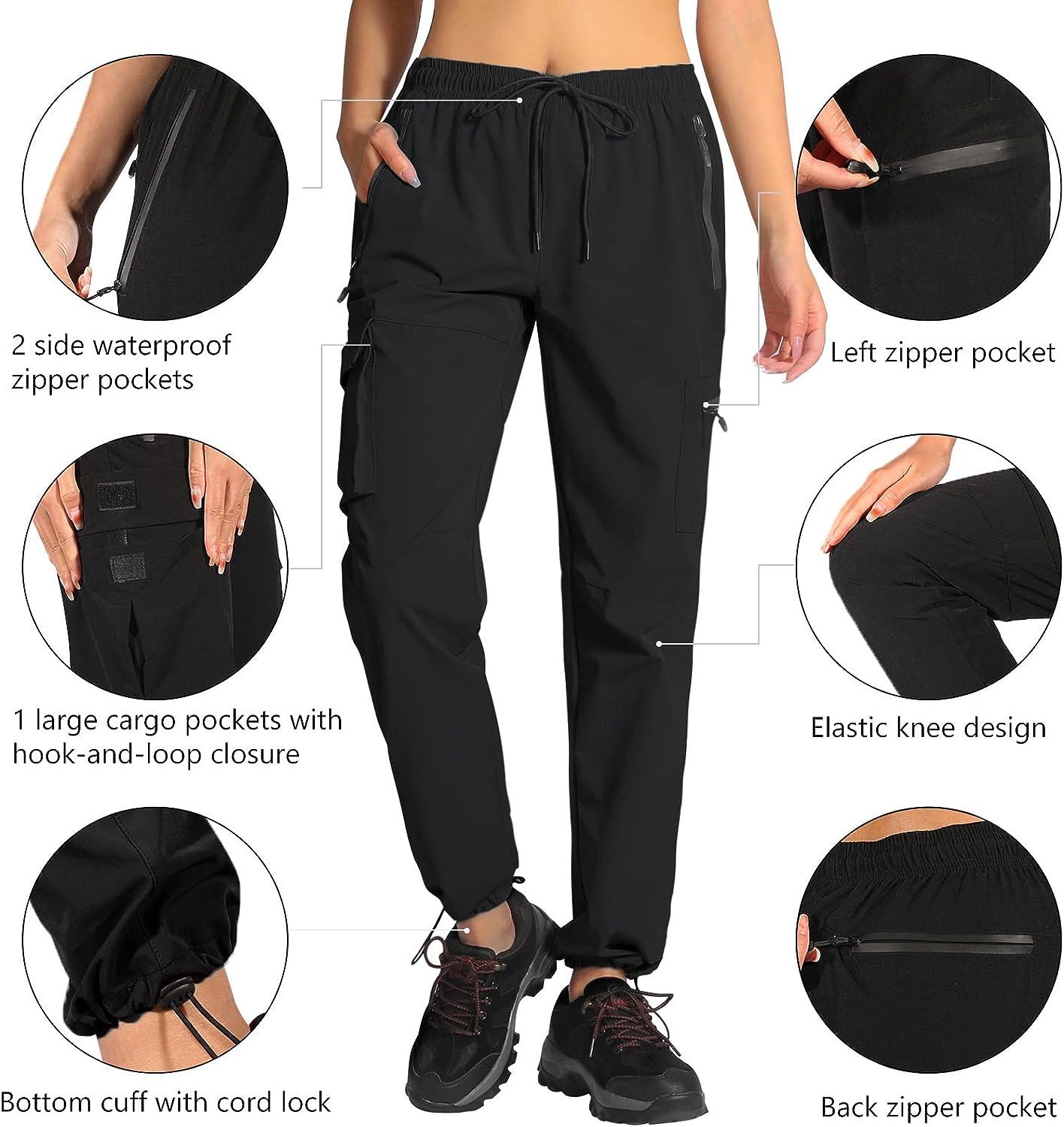 TACVASEN Quick Dry Hiking Pants Womens Casual Long Pants Elastic Waist  Zipper Pocket Athletic Trousers Running Workout Bottoms