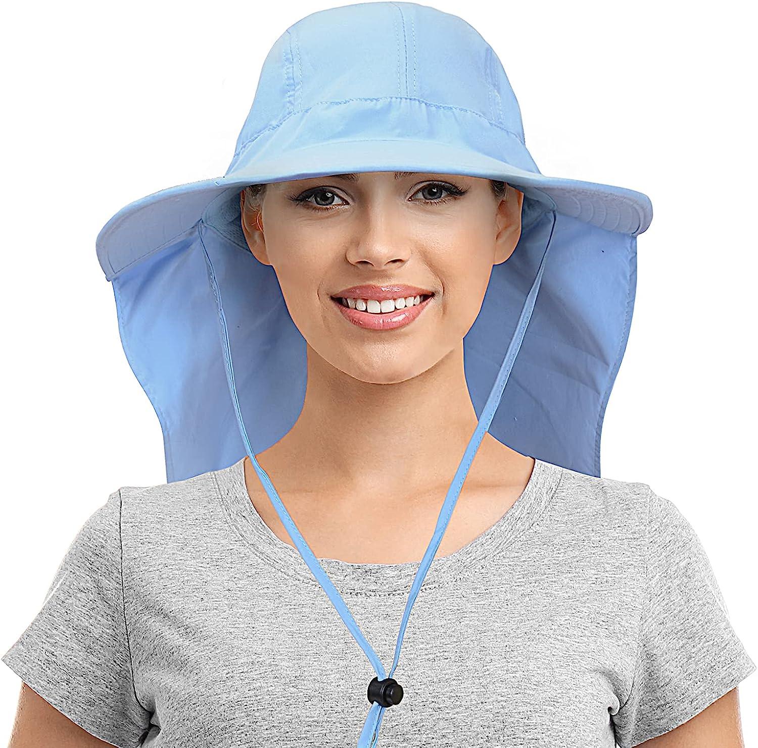 Solaris Women's Sun Hats Neck Flap Large Brim UV Protection Foldable  Fishing Hiking Cap Blue