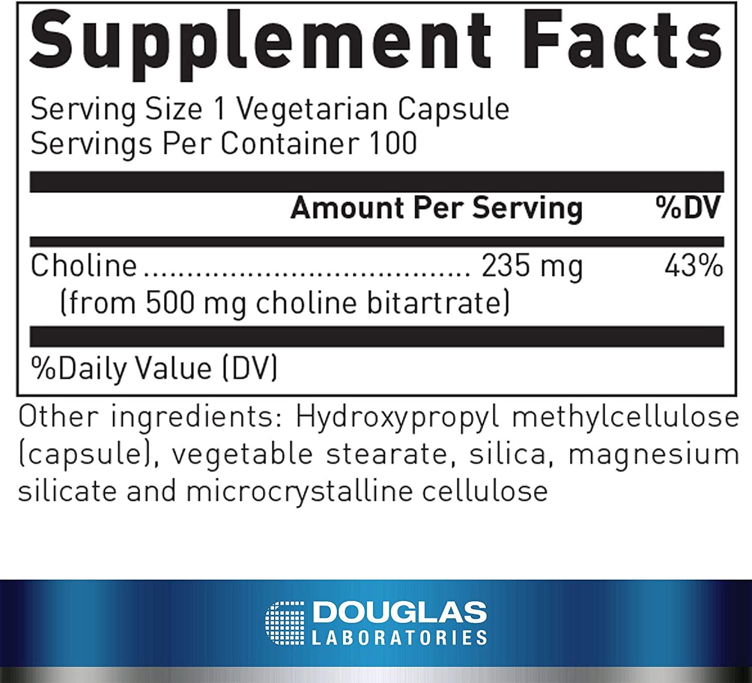 Douglas Laboratories Choline Bitartrate Supplement to Support Liver, Neurological and Heart