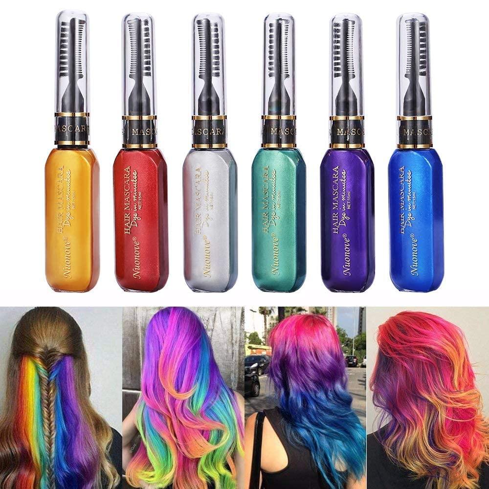 Hair Dye for Girls, Temporary Hair Mascara (Medium, 6 colors) 6 Count (Pack  of 1)