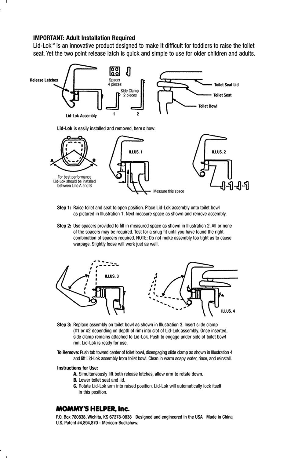 Mommy's Helper LidLok Toilet Seat Safety Latch, White, 1Pack PACK OF