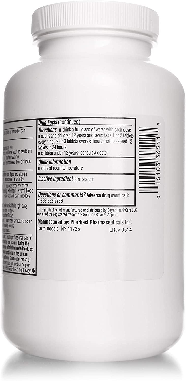 Aspirin 325mg Regular Strength 1000 Count Uncoated Tablets