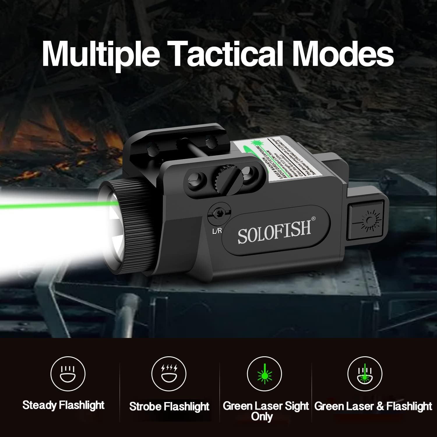 SOLOFISH 500lm Pistol Laser Light Combo Green/Blue Laser Beams Glock
