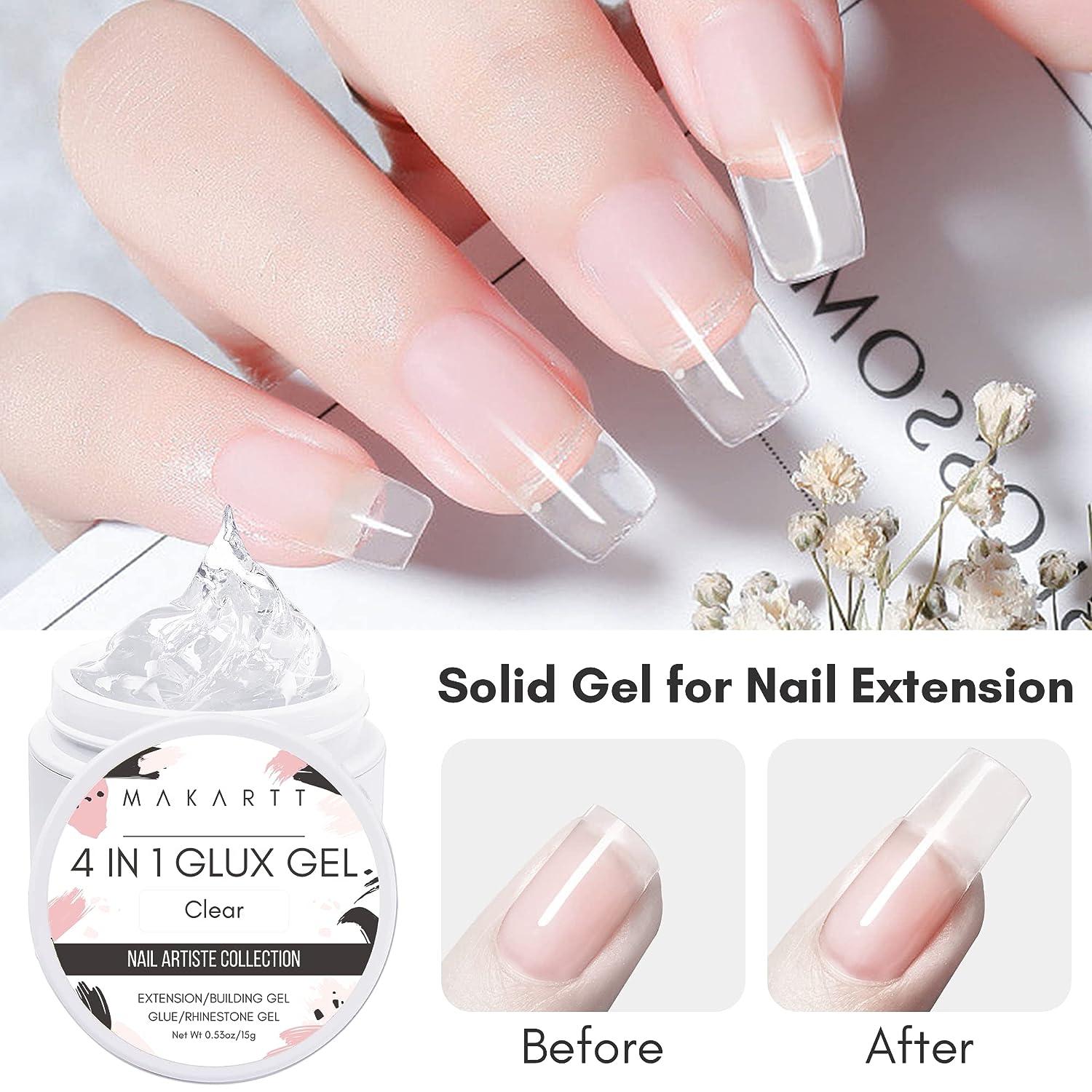 Makartt Pink Nail Rhinestones with Gel Nail Glue for Gems 15ML Strong