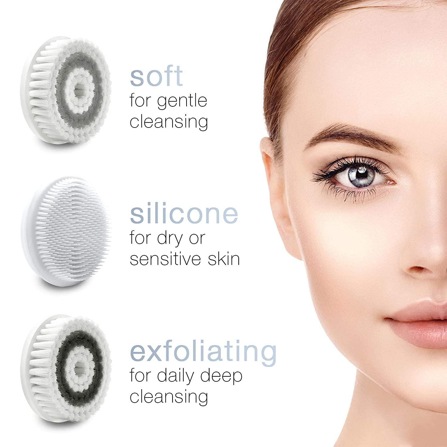 Waterproof Facial Cleansing Spin Brush Set with 3 Exfoliating Brushes