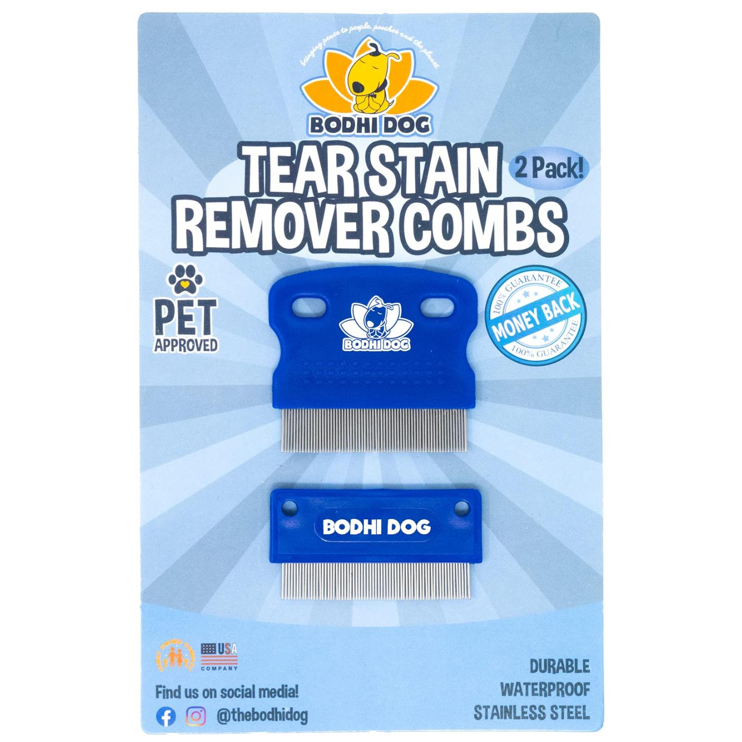 Bodhi Dog Tear Stain Remover Combs Set of 2 Gentle Cleaning for Pet Eyes For Dogs & Cats