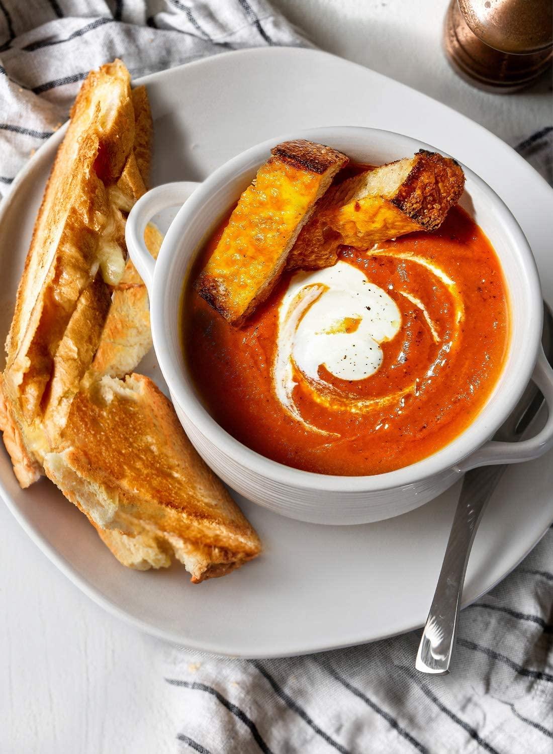 LE TAUCI Soup Bowls With Handles 28 Ounce Set of 4 White Ceramic